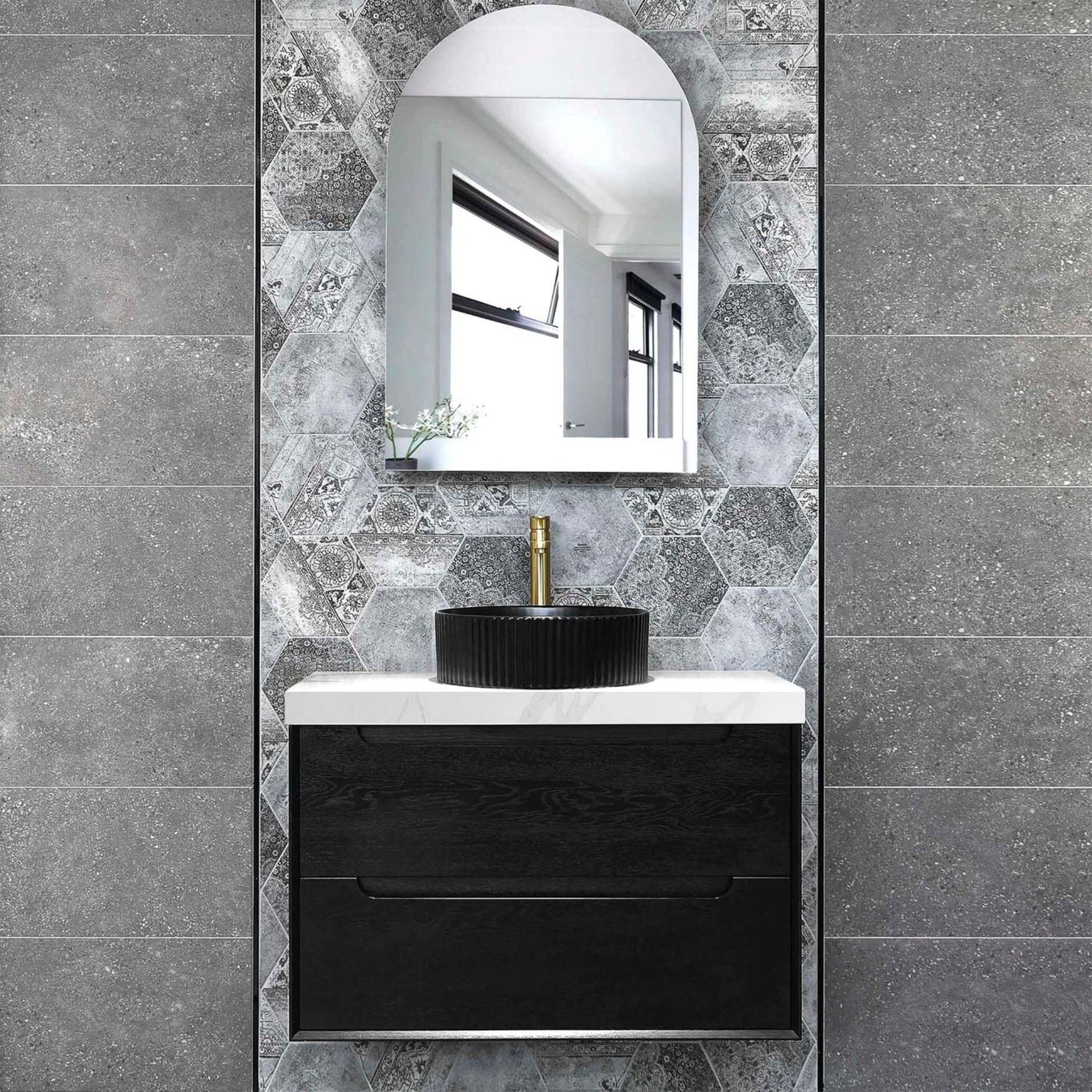 OTTI BYRON BLACK OAK 750MM SINGLE BOWL WALL HUNG VANITY