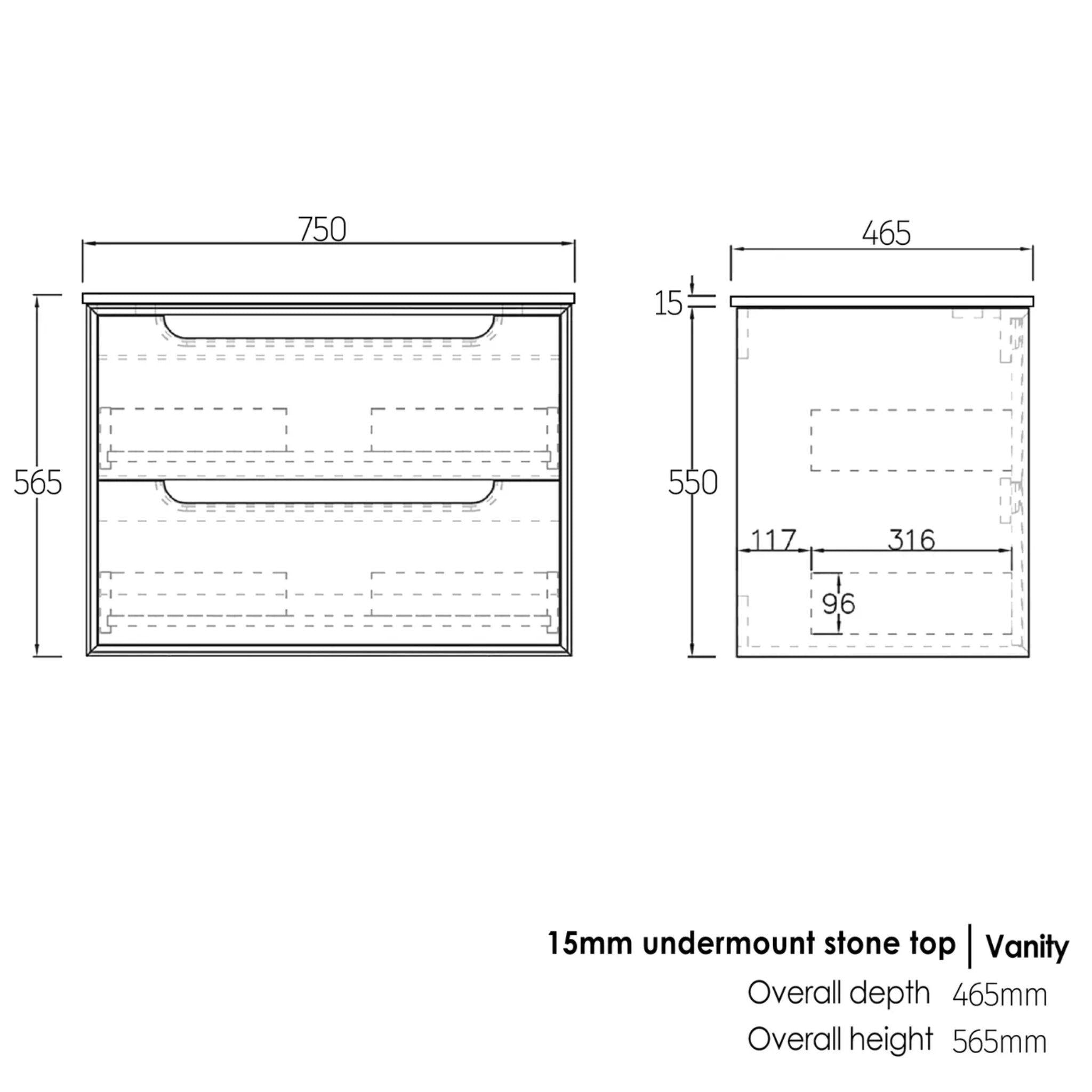 OTTI BYRON NATURAL OAK 750MM SINGLE BOWL WALL HUNG VANITY