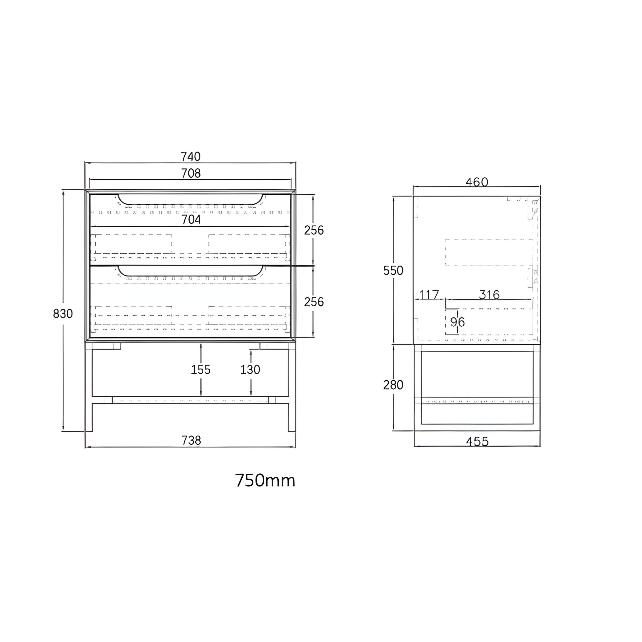 OTTI BYRON SABLE WALNUT 750MM SINGLE BOWL WALL HUNG VANITY
