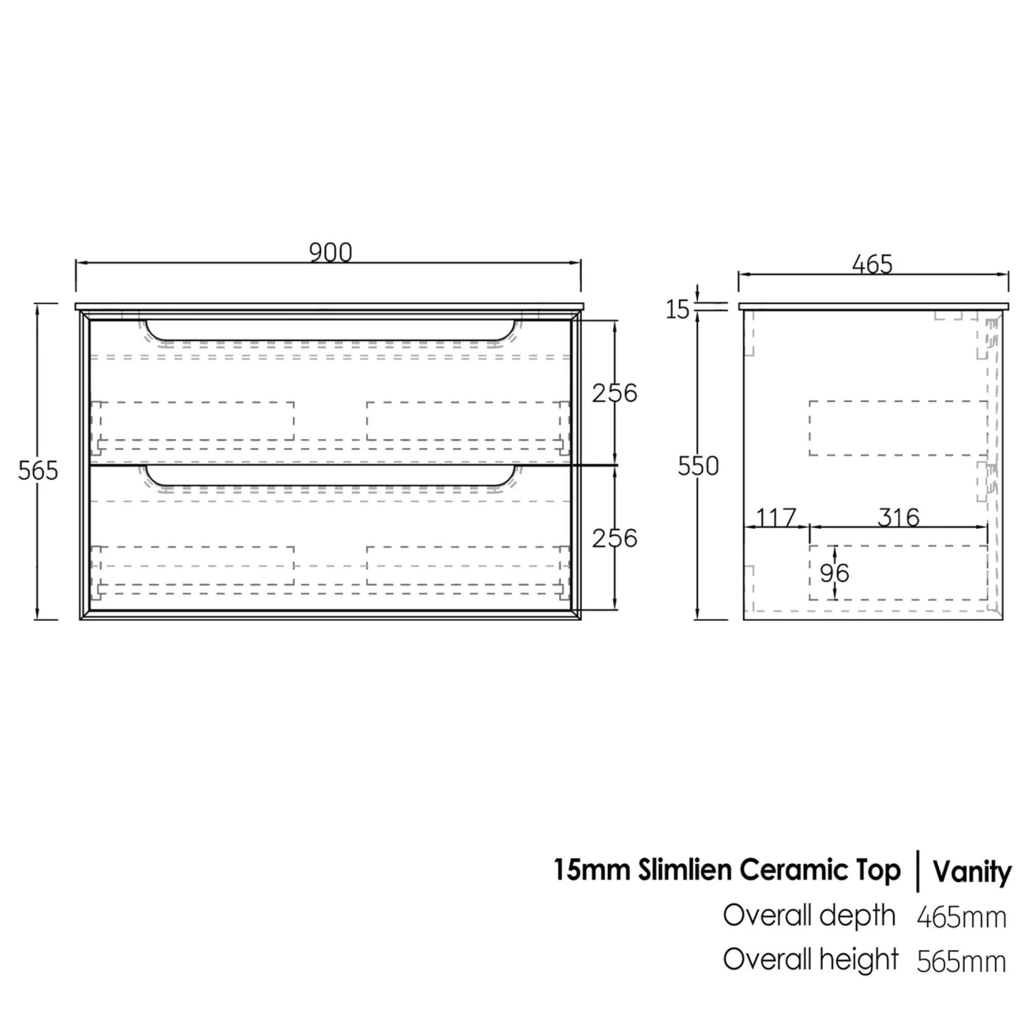 OTTI BYRON BLACK OAK 900MM SINGLE BOWL WALL HUNG VANITY