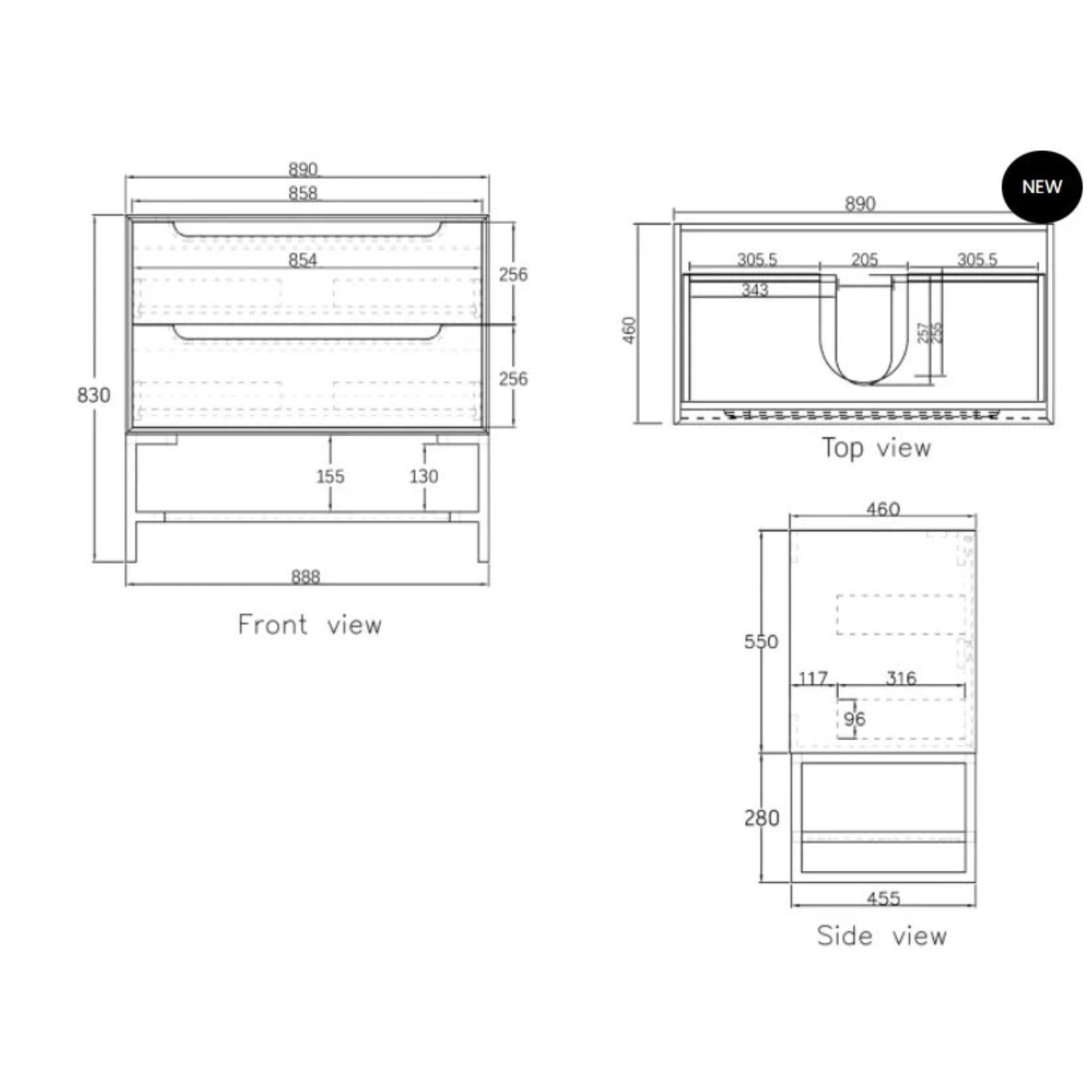 OTTI BYRON BLACK OAK 900MM SINGLE BOWL WALL HUNG VANITY