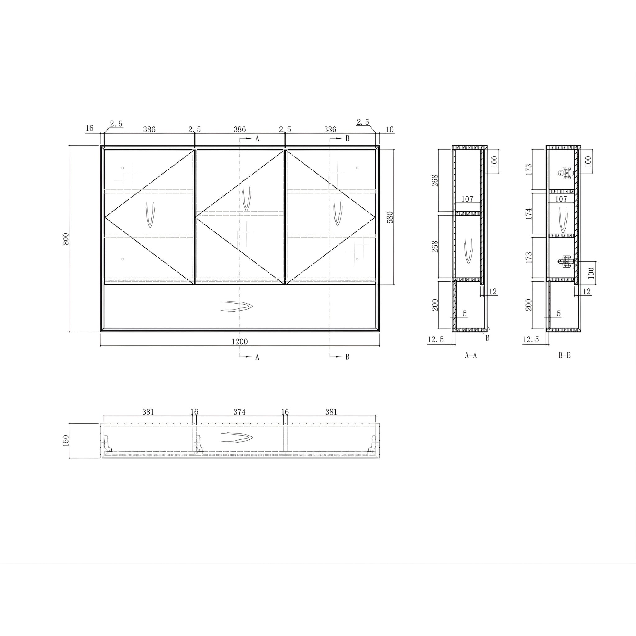 OTTI BYRON BLACK OAK SHAVING CABINET 1200X800MM