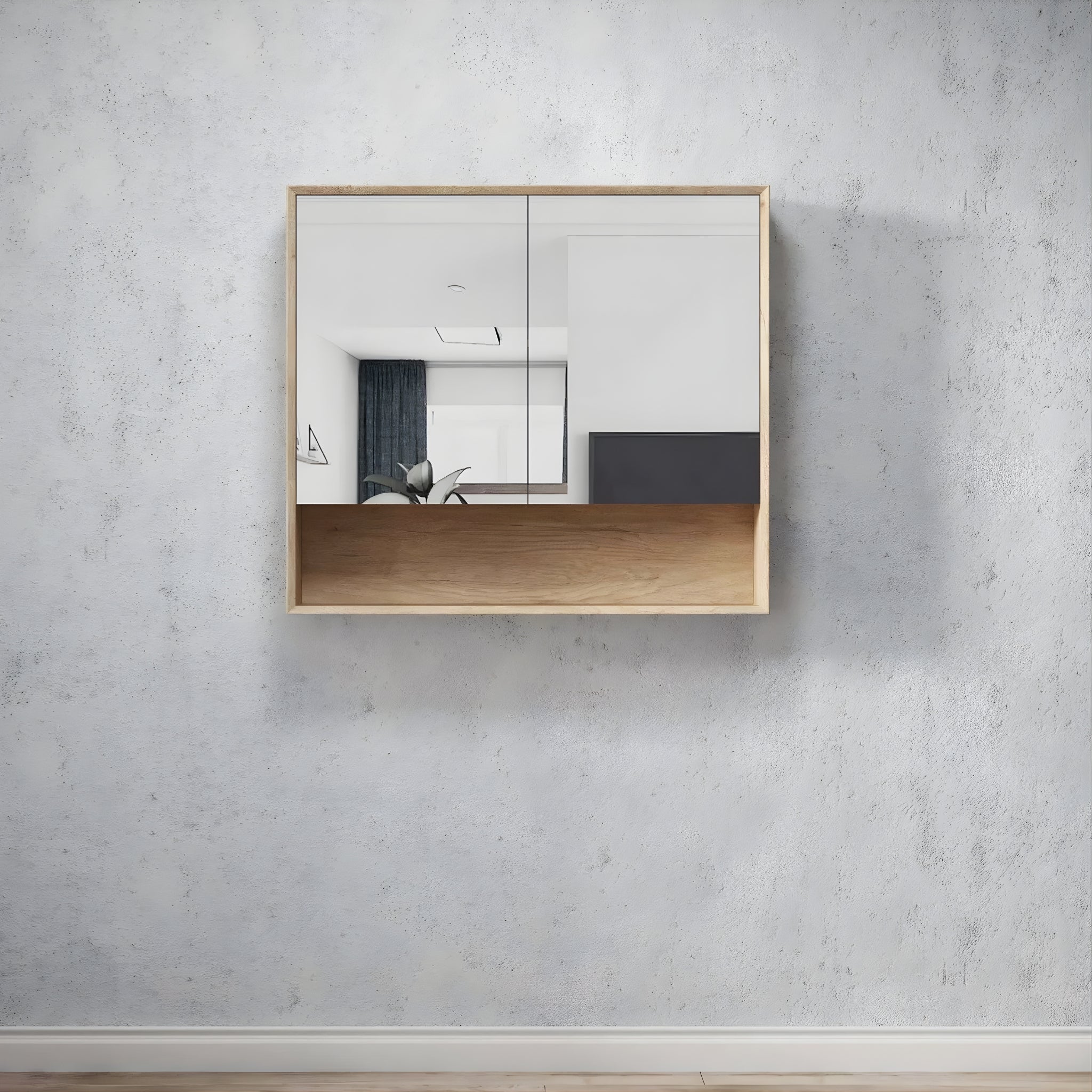 OTTI BYRON NATURAL OAK MIRROR SHAVING CABINET 900X800MM