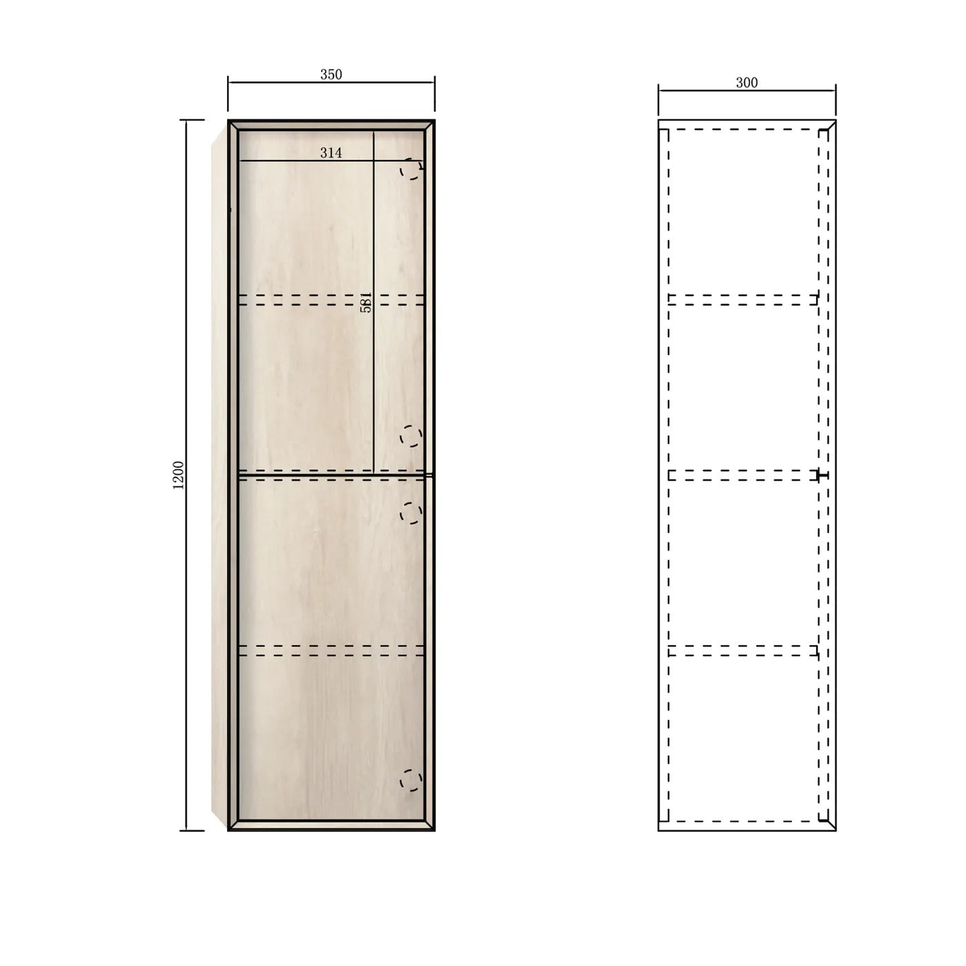 OTTI BYRON WALL HUNG TALL BOY 350MM X 1200MM NATURAL OAK
