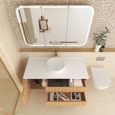 OTTI BYRON WOODLAND OAK FLUTED 1200MM SINGLE BOWL WALL HUNG VANITY