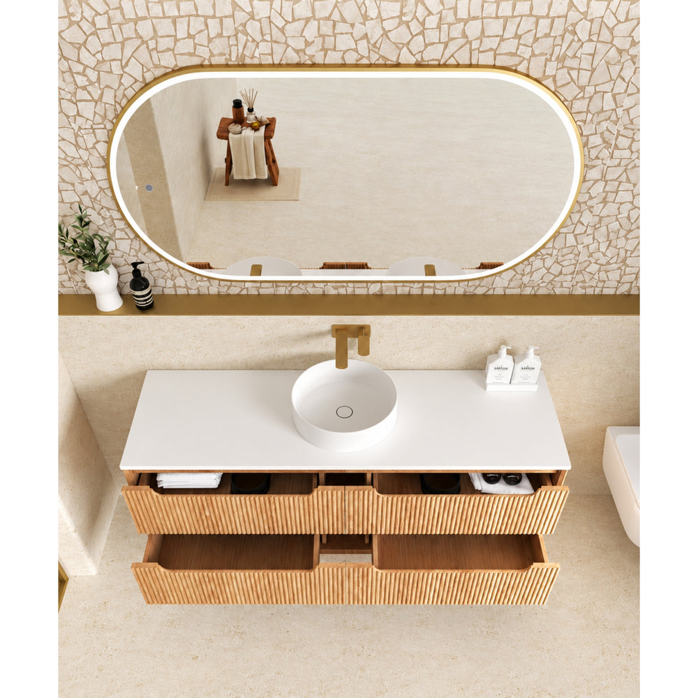 OTTI BYRON WOODLAND OAK FLUTED 1500MM SINGLE BOWL WALL HUNG VANITY