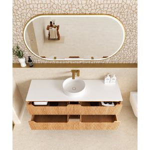 OTTI BYRON WOODLAND OAK FLUTED 1500MM SINGLE BOWL WALL HUNG VANITY