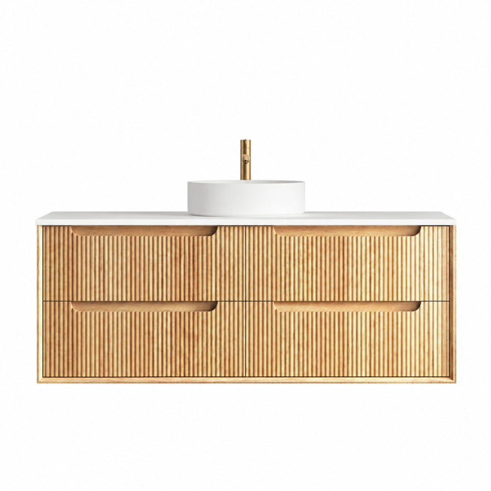 OTTI BYRON WOODLAND OAK FLUTED 1500MM SINGLE BOWL WALL HUNG VANITY