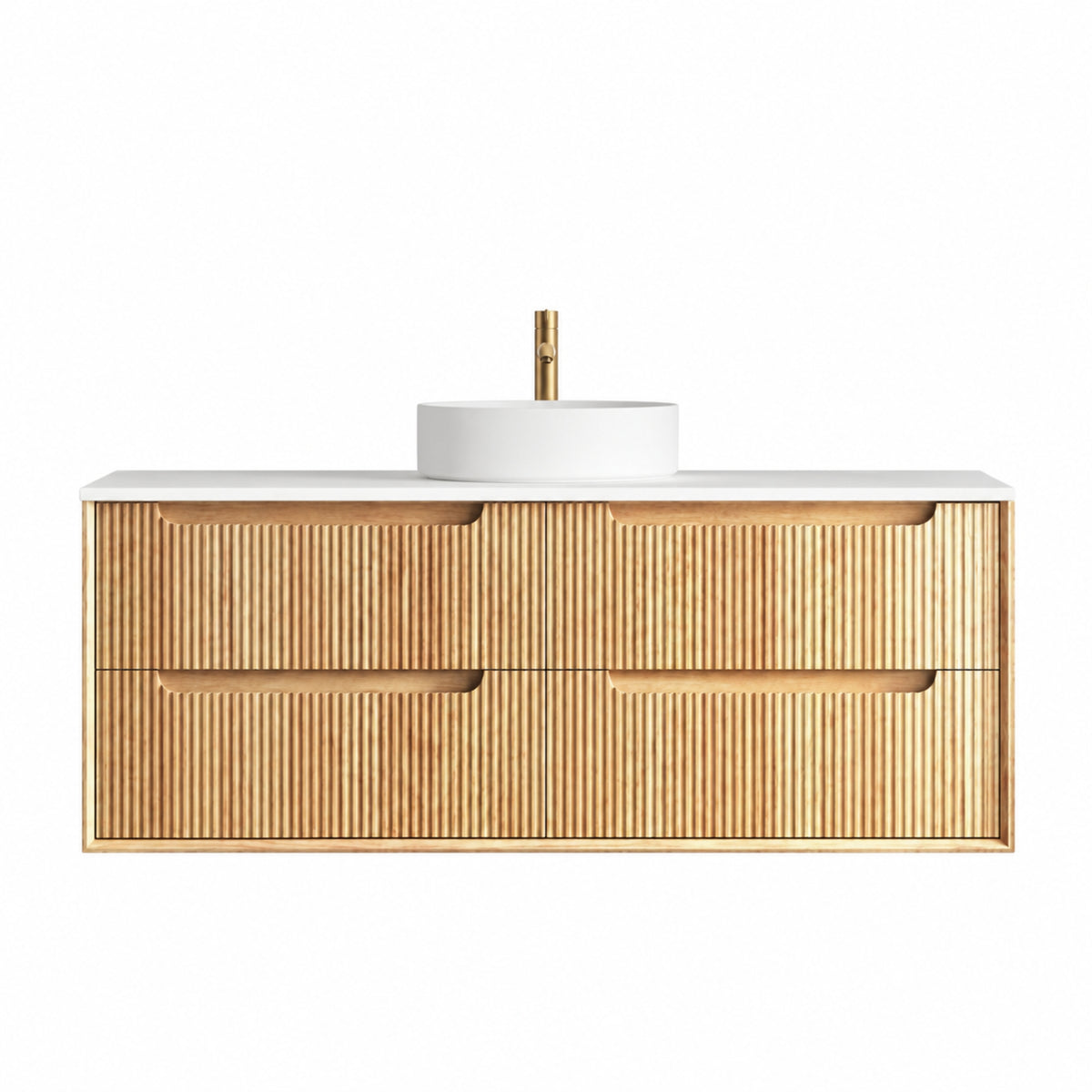 OTTI BYRON WOODLAND OAK FLUTED 1500MM SINGLE BOWL WALL HUNG VANITY