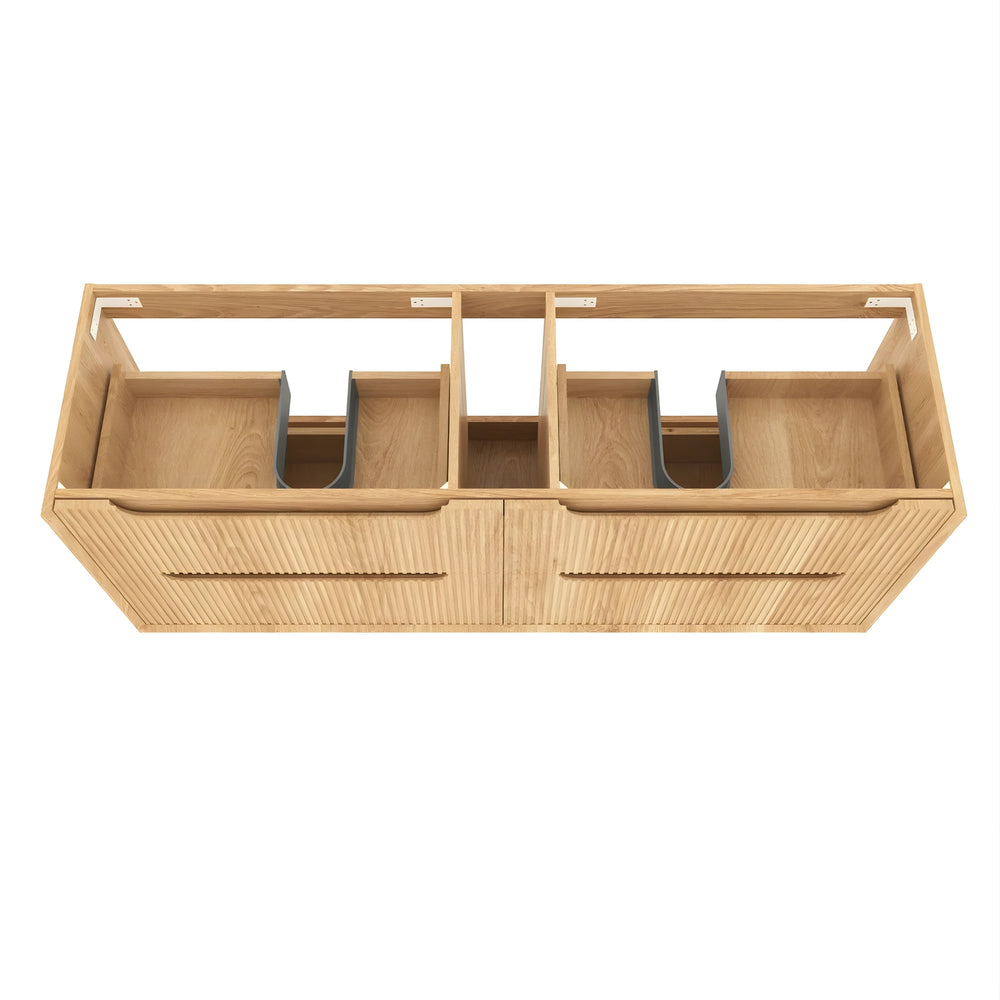 OTTI BYRON WOODLAND OAK FLUTED 1500MM DOUBLE BOWL WALL HUNG VANITY