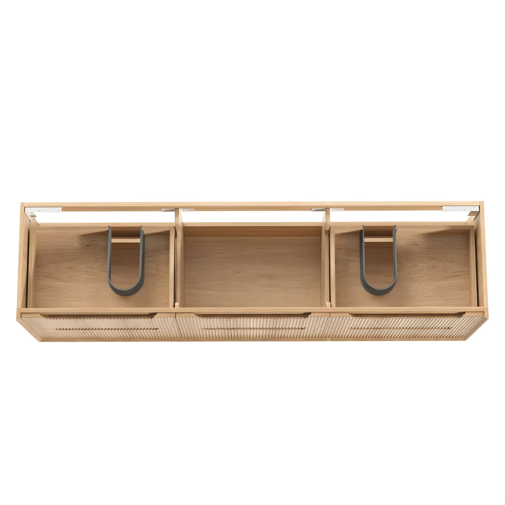 OTTI BYRON WOODLAND OAK FLUTED 1800MM DOUBLE BOWL WALL HUNG VANITY