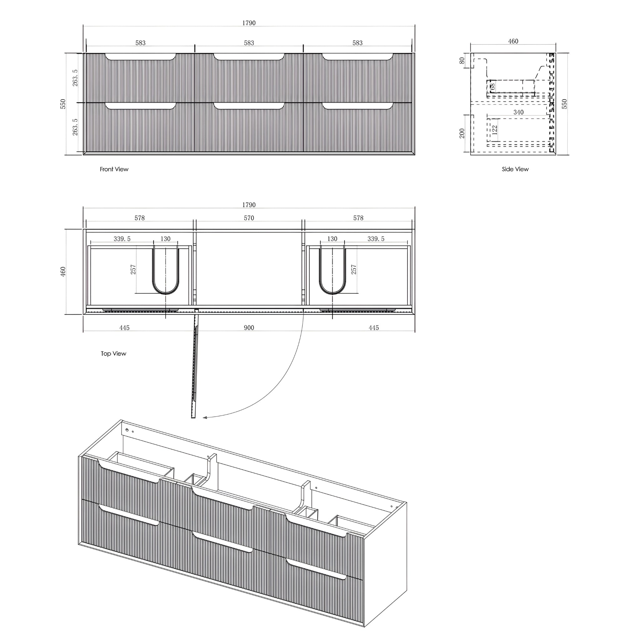 OTTI BYRON WOODLAND OAK FLUTED 1800MM DOUBLE BOWL WALL HUNG VANITY