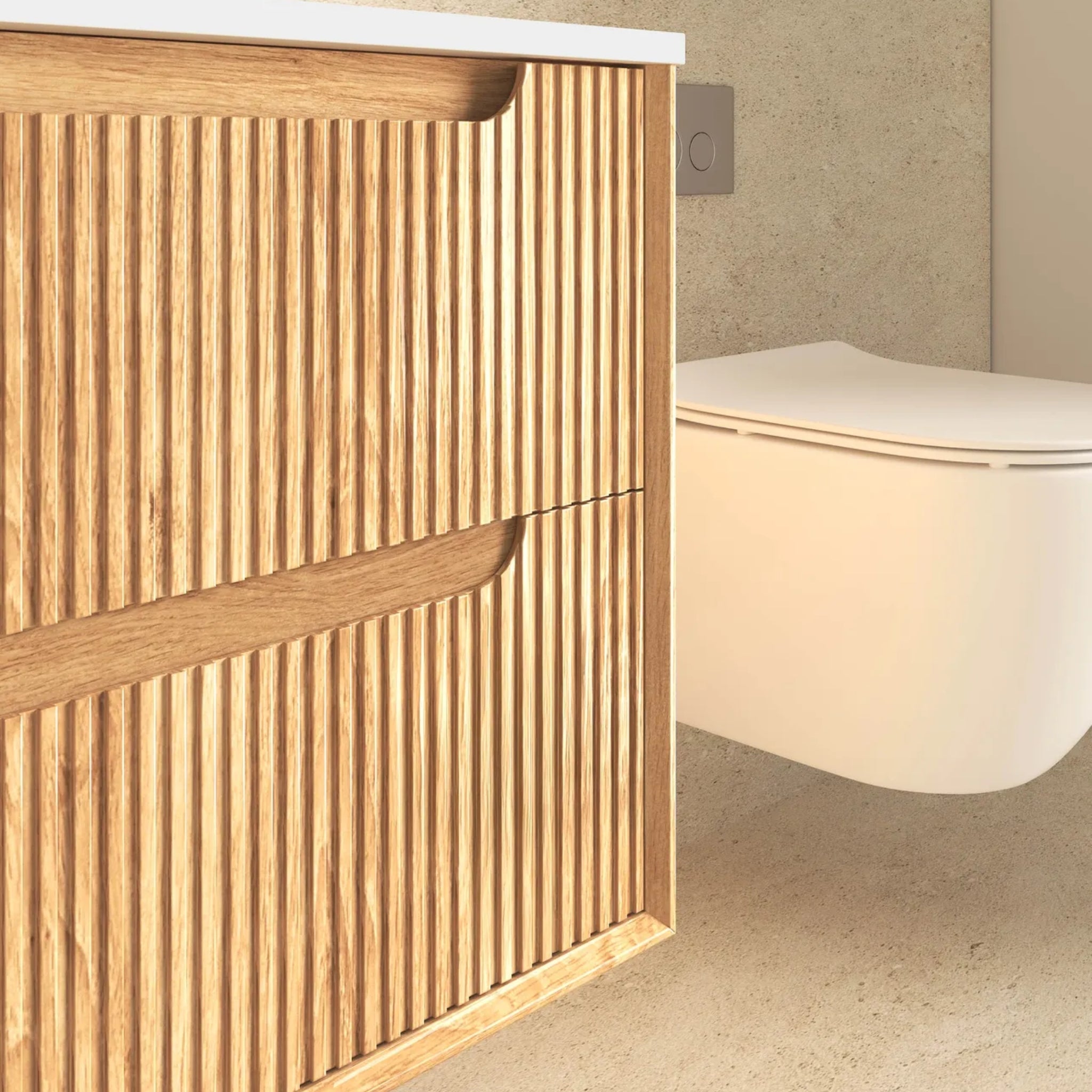 OTTI BYRON WOODLAND OAK FLUTED 600MM SINGLE BOWL WALL HUNG VANITY