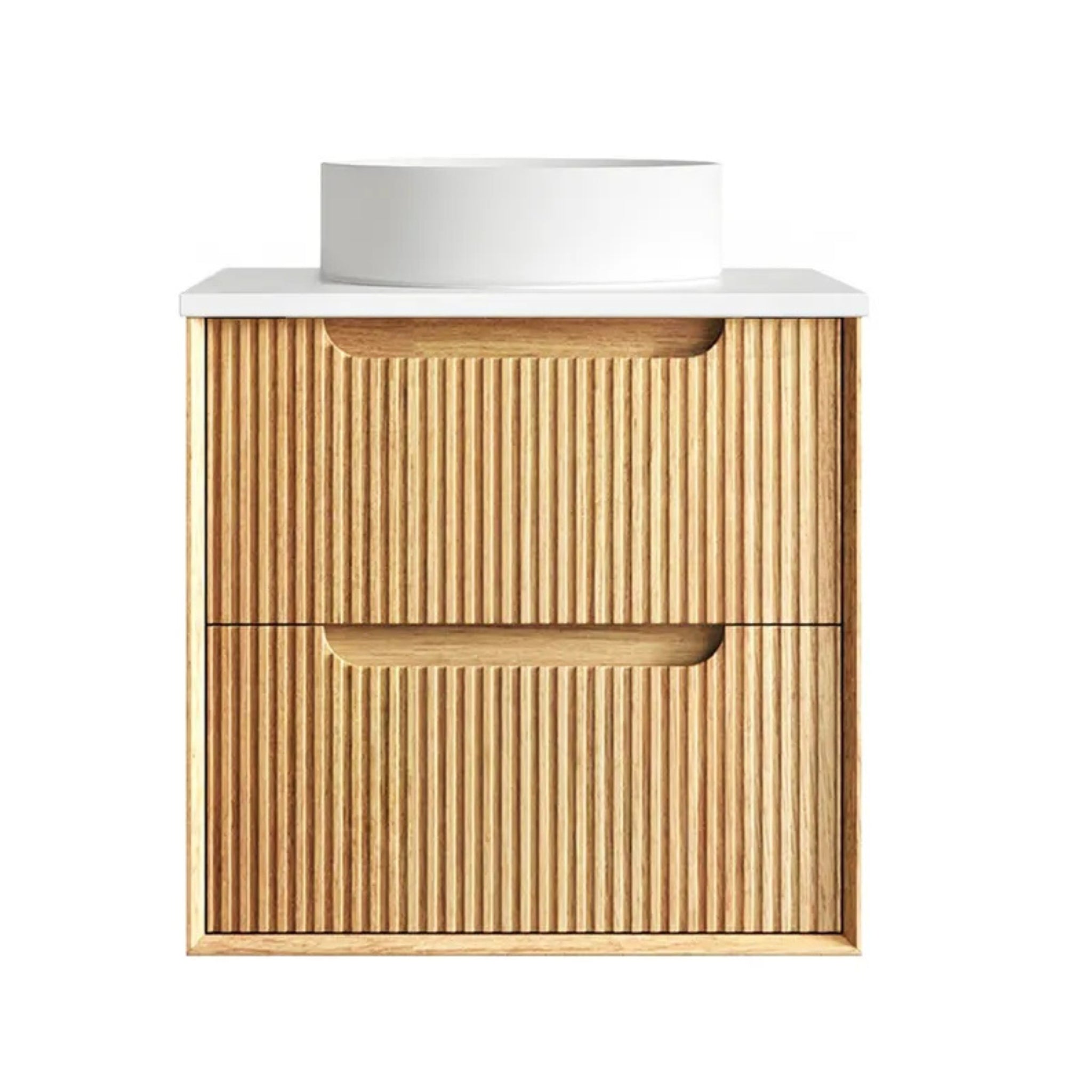 OTTI BYRON WOODLAND OAK FLUTED 600MM SINGLE BOWL WALL HUNG VANITY