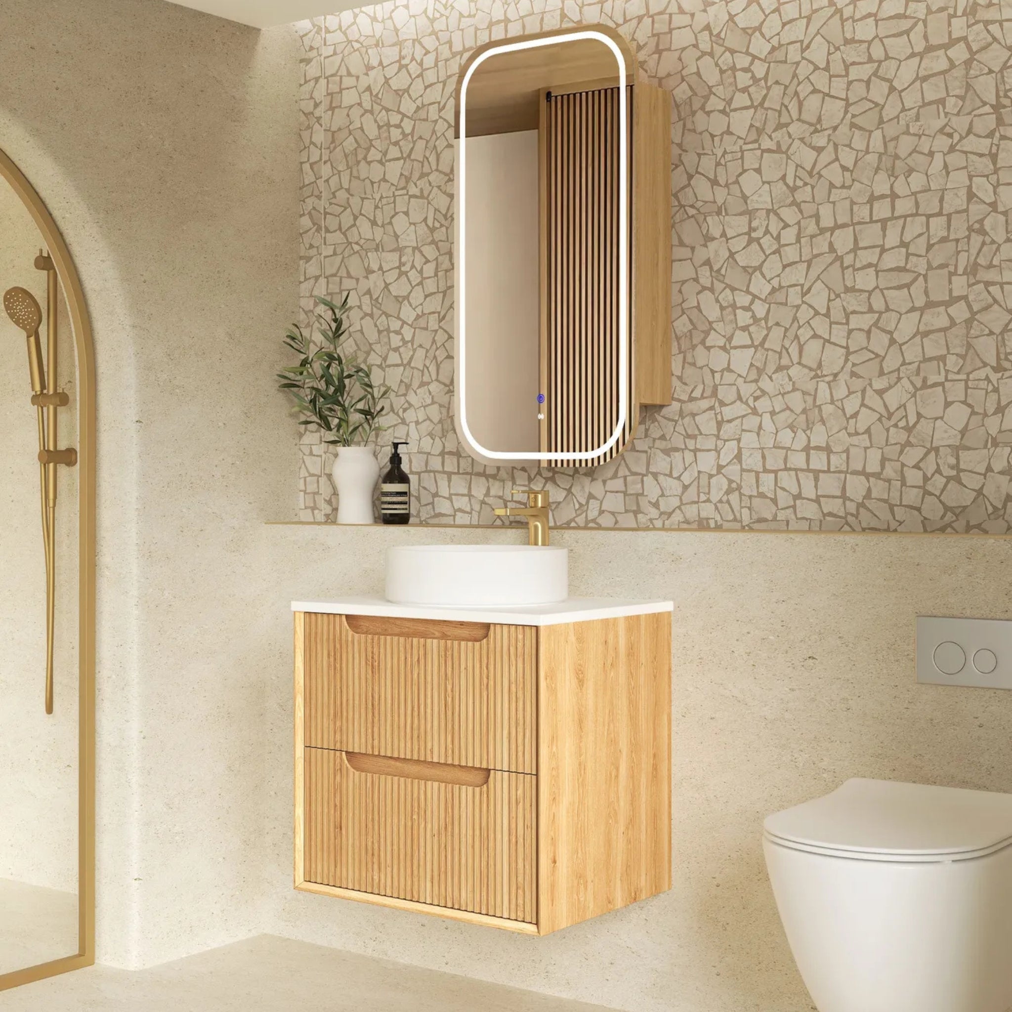 OTTI BYRON WOODLAND OAK FLUTED 750MM SINGLE BOWL WALL HUNG VANITY