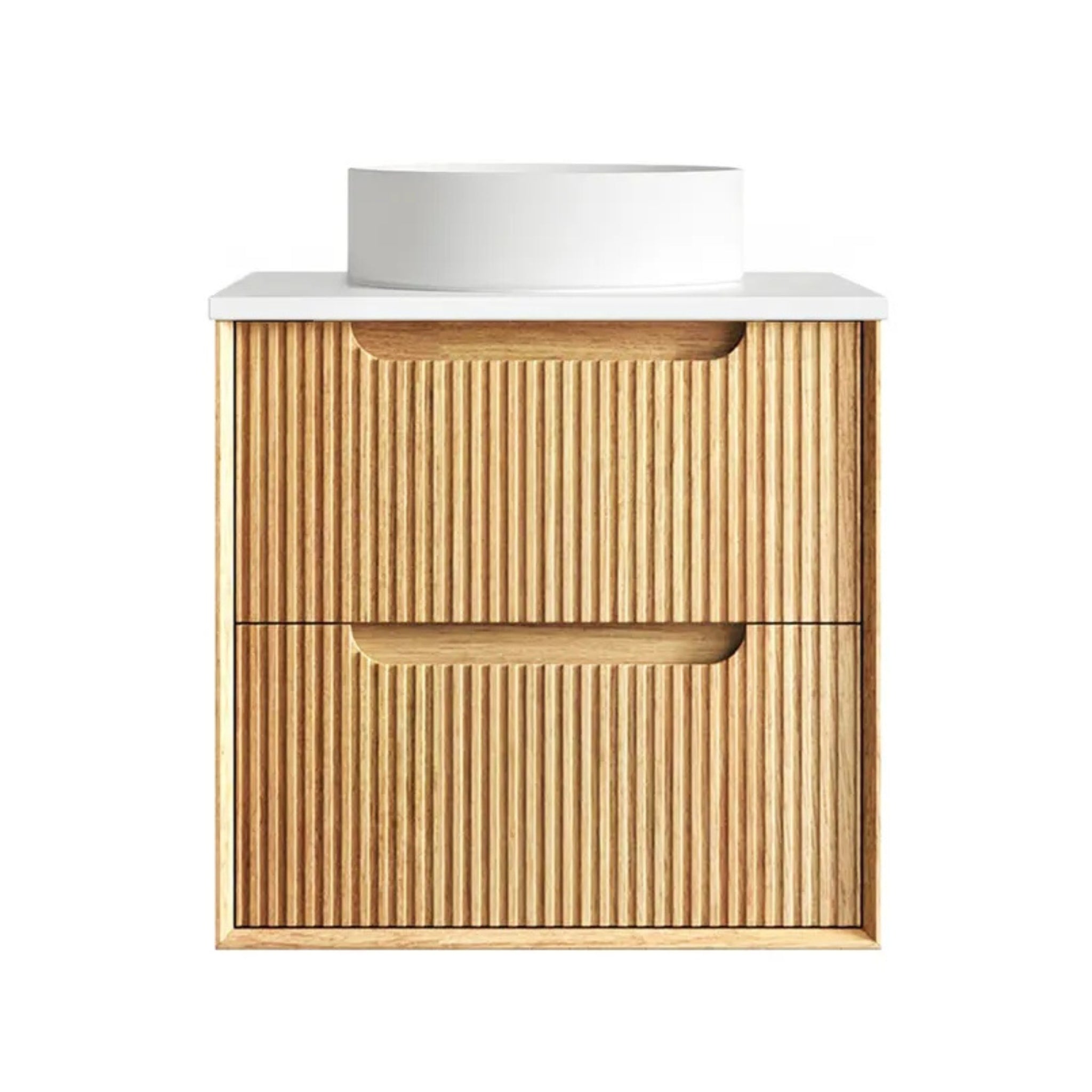 OTTI BYRON WOODLAND OAK FLUTED 750MM SINGLE BOWL WALL HUNG VANITY