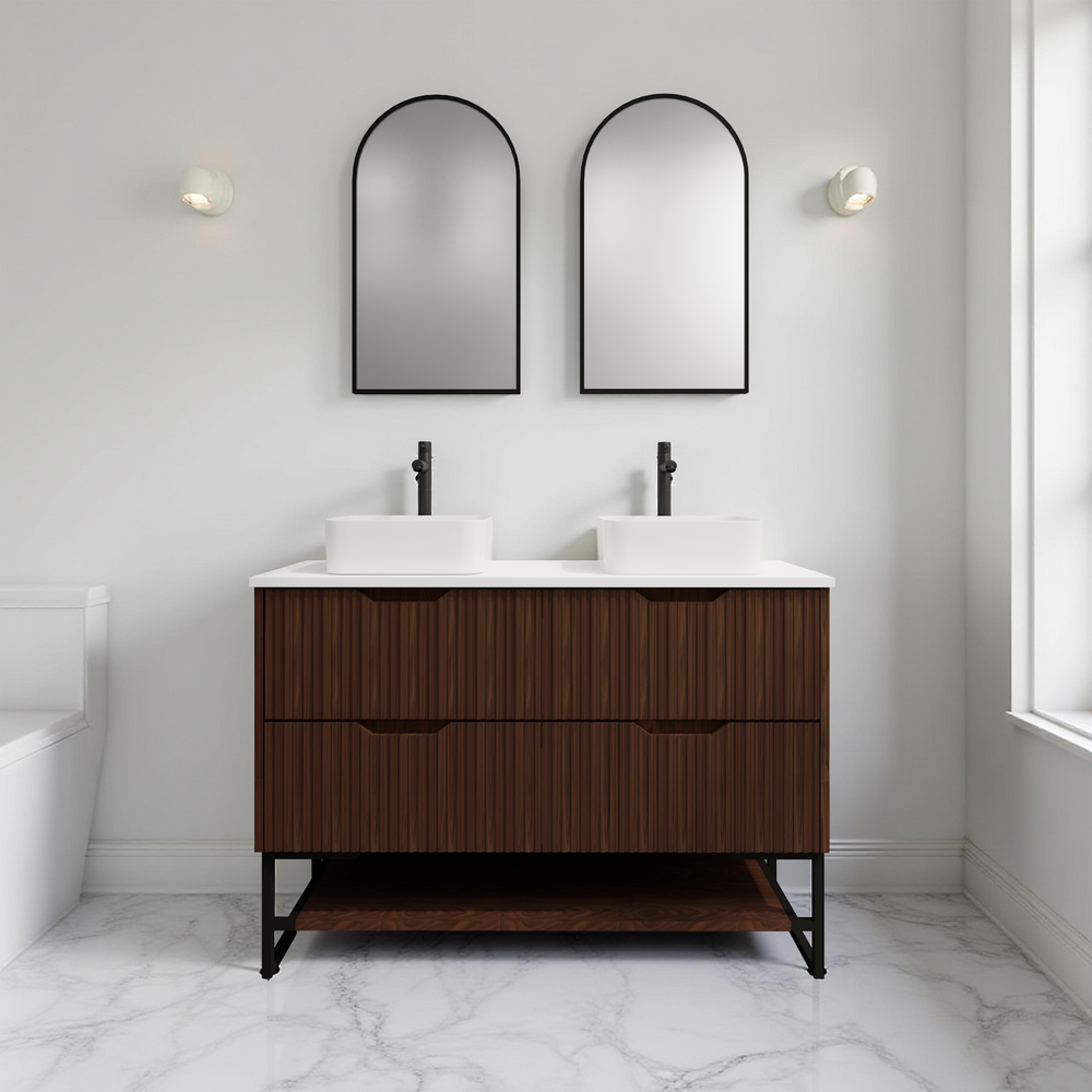 RIVA BALI BROWN OAK 1200MM DOUBLE BOWL FLOOR STANDING VANITY