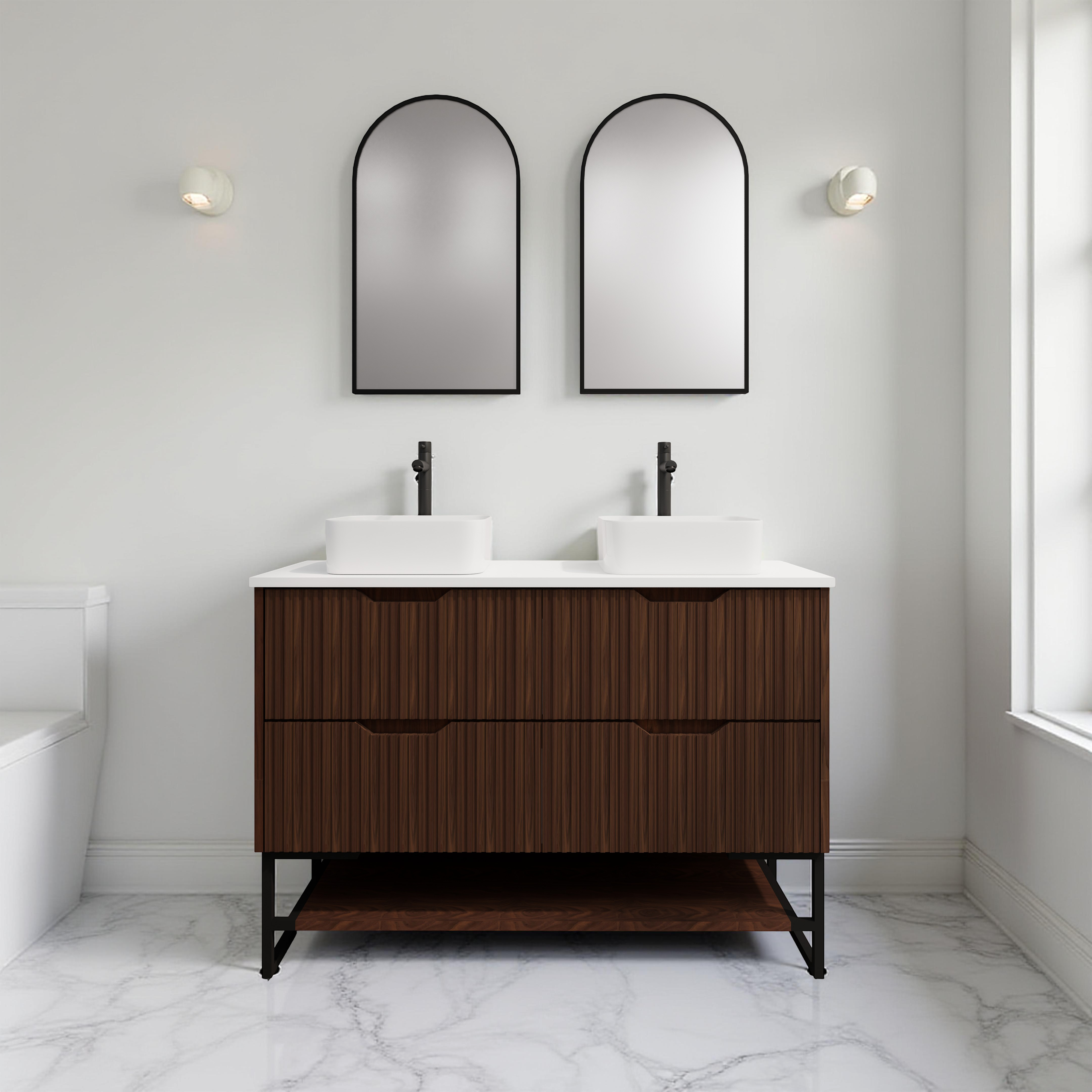 RIVA BALI BROWN OAK 1200MM DOUBLE BOWL FLOOR STANDING VANITY