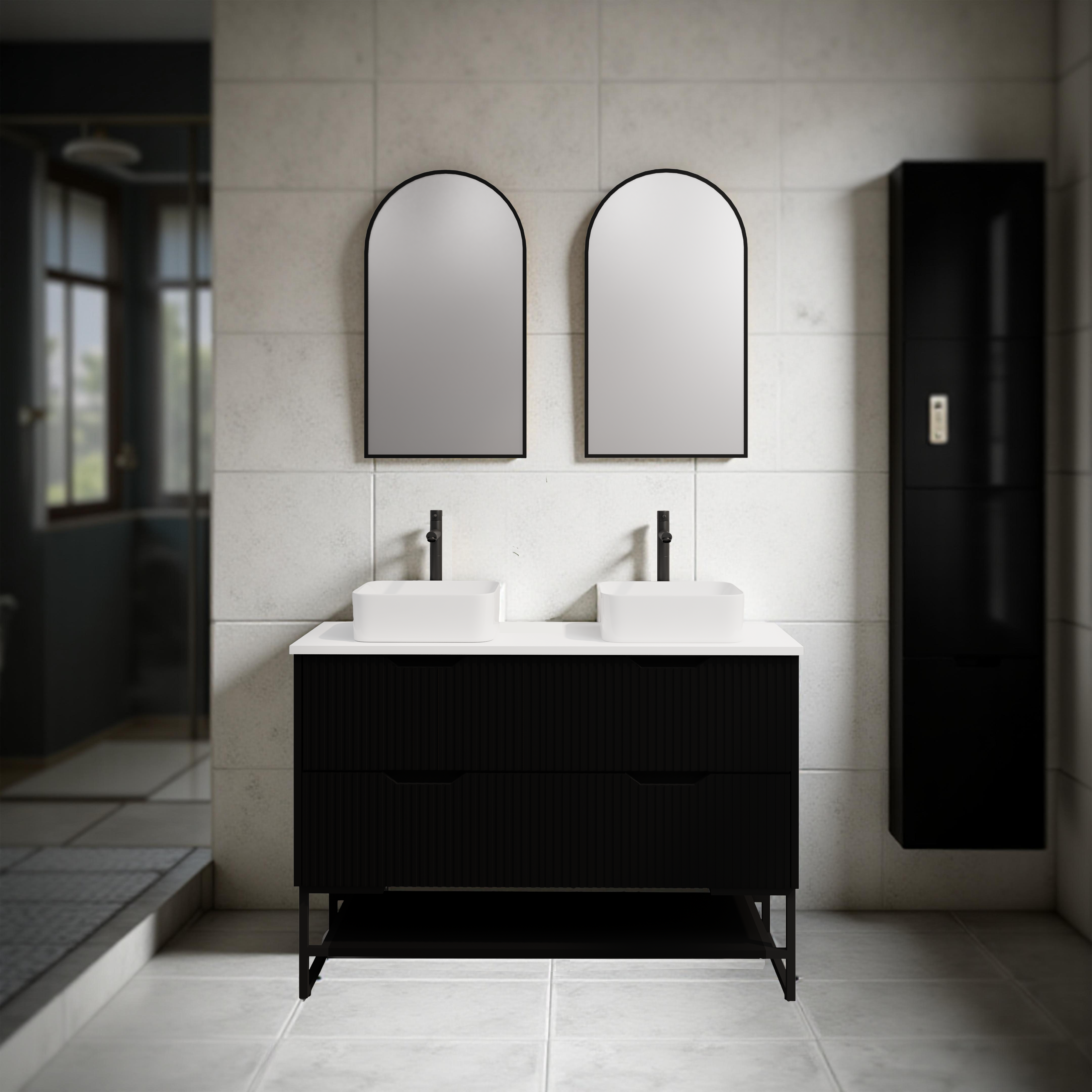 RIVA BALI MATTE BLACK 1200MM DOUBLE BOWL FLOOR STANDING VANITY