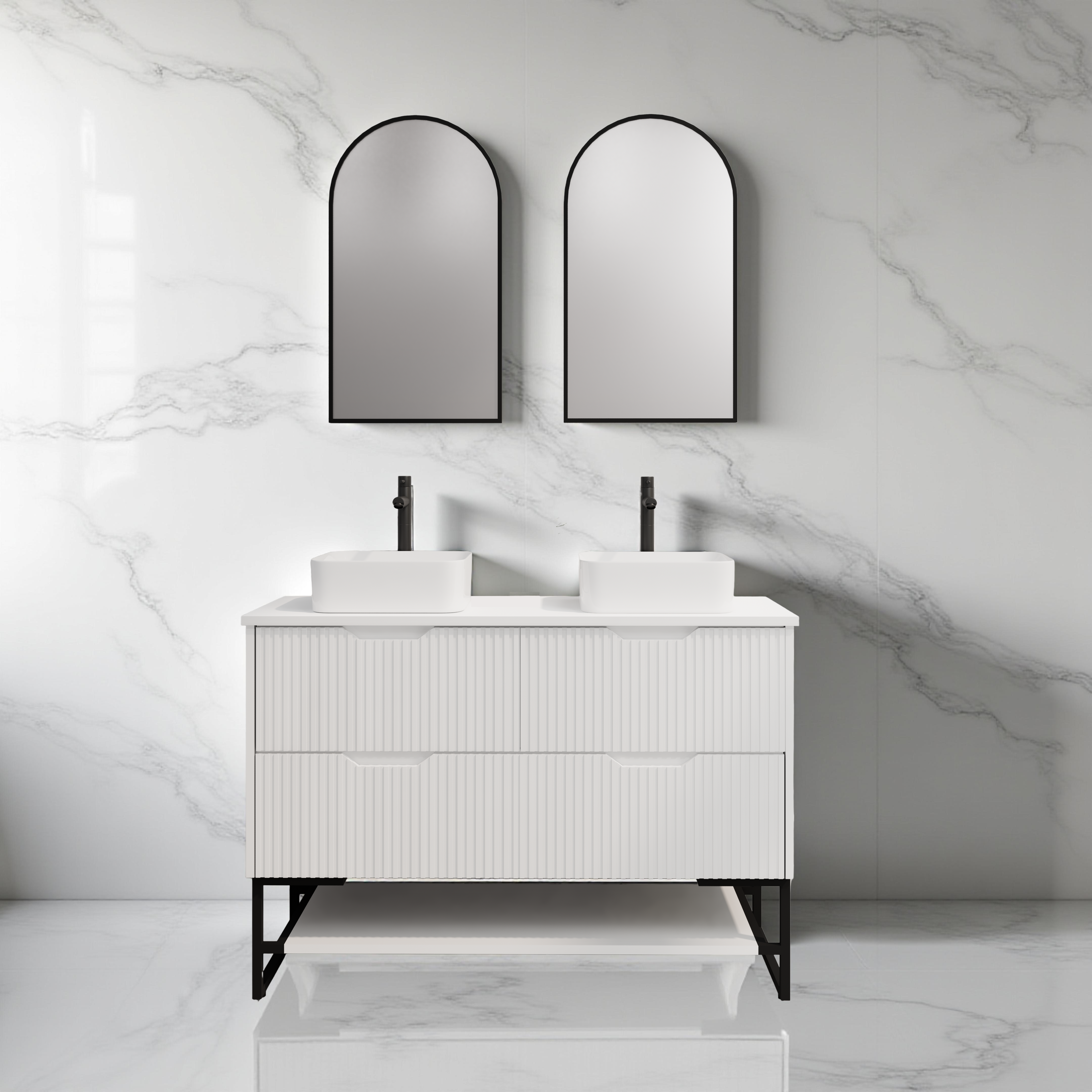 RIVA BALI MATTE WHITE 1200MM DOUBLE BOWL FLOOR STANDING VANITY