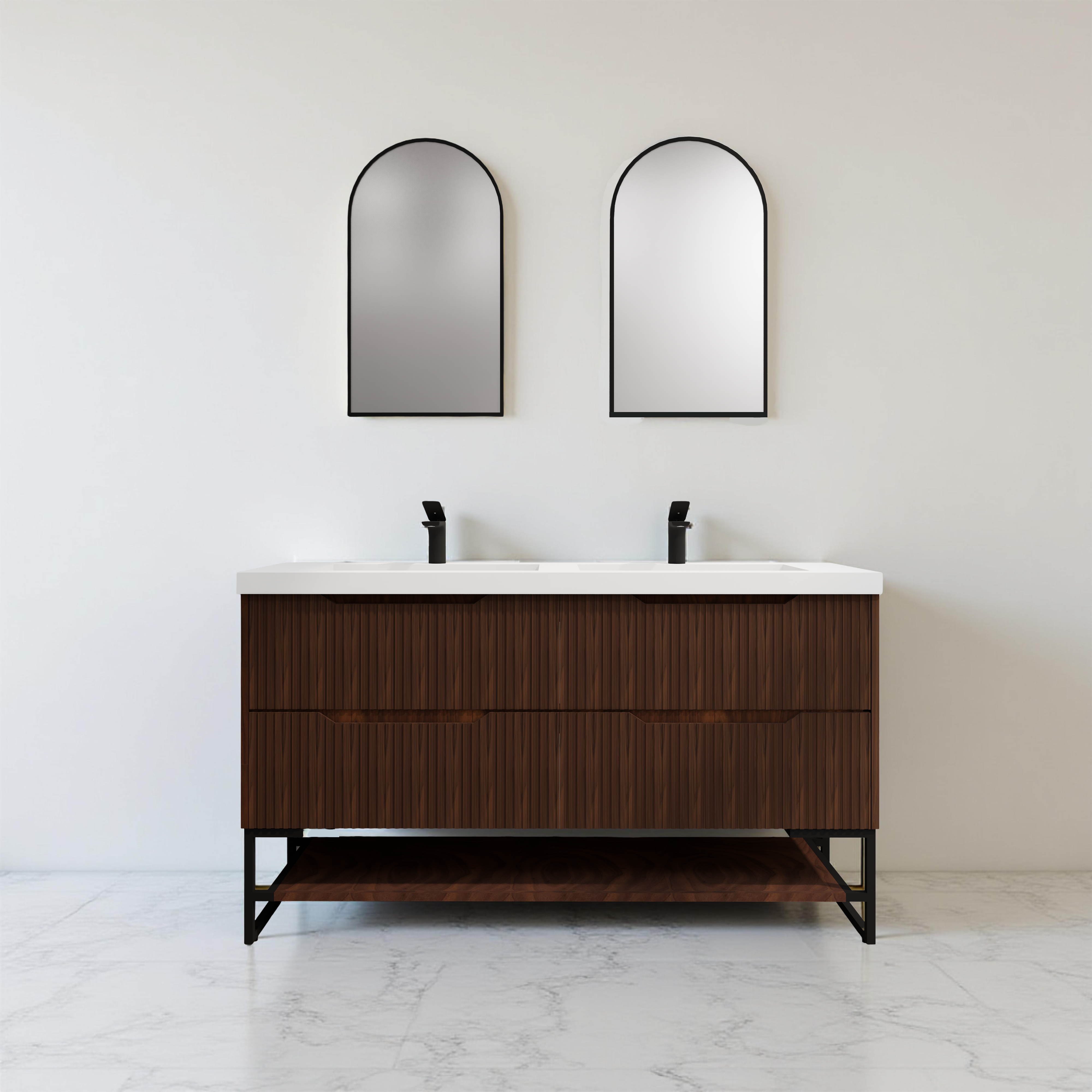 RIVA BALI BROWN OAK 1500MM DOUBLE BOWL FLOOR STANDING VANITY