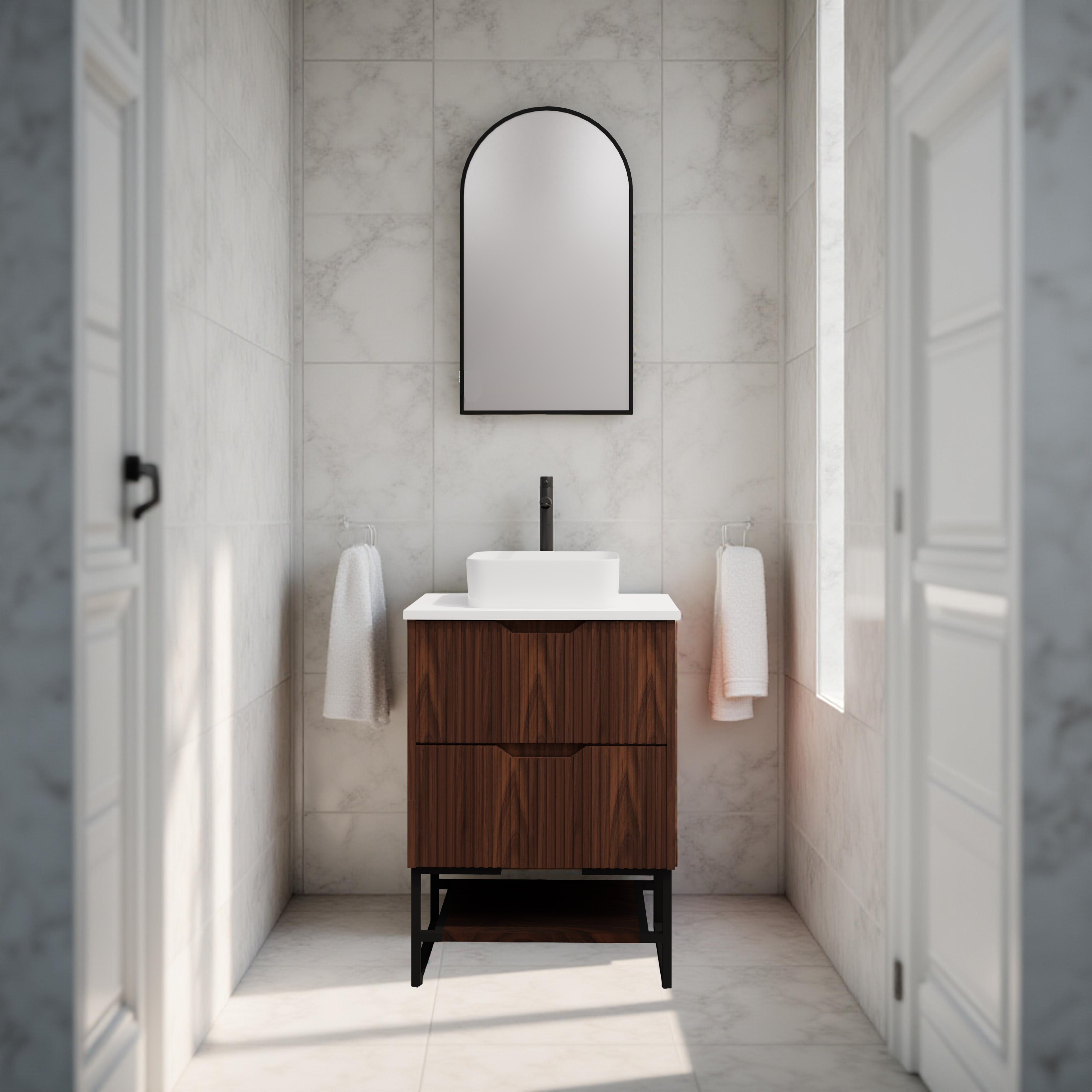 RIVA BALI BROWN OAK 600MM SINGLE BOWL FLOOR STANDING VANITY