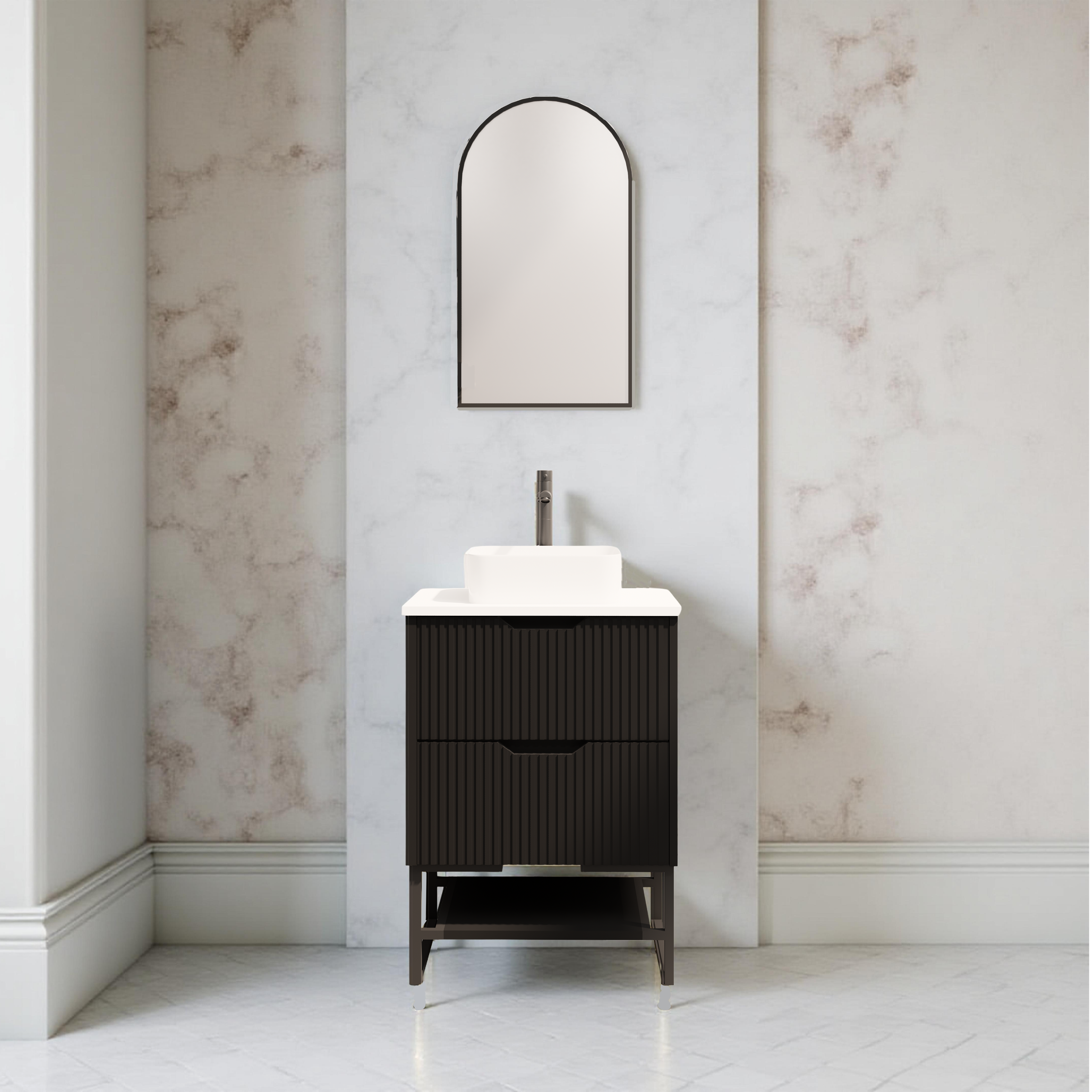 RIVA BALI MATTE BLACK 600MM SINGLE BOWL FLOOR STANDING VANITY