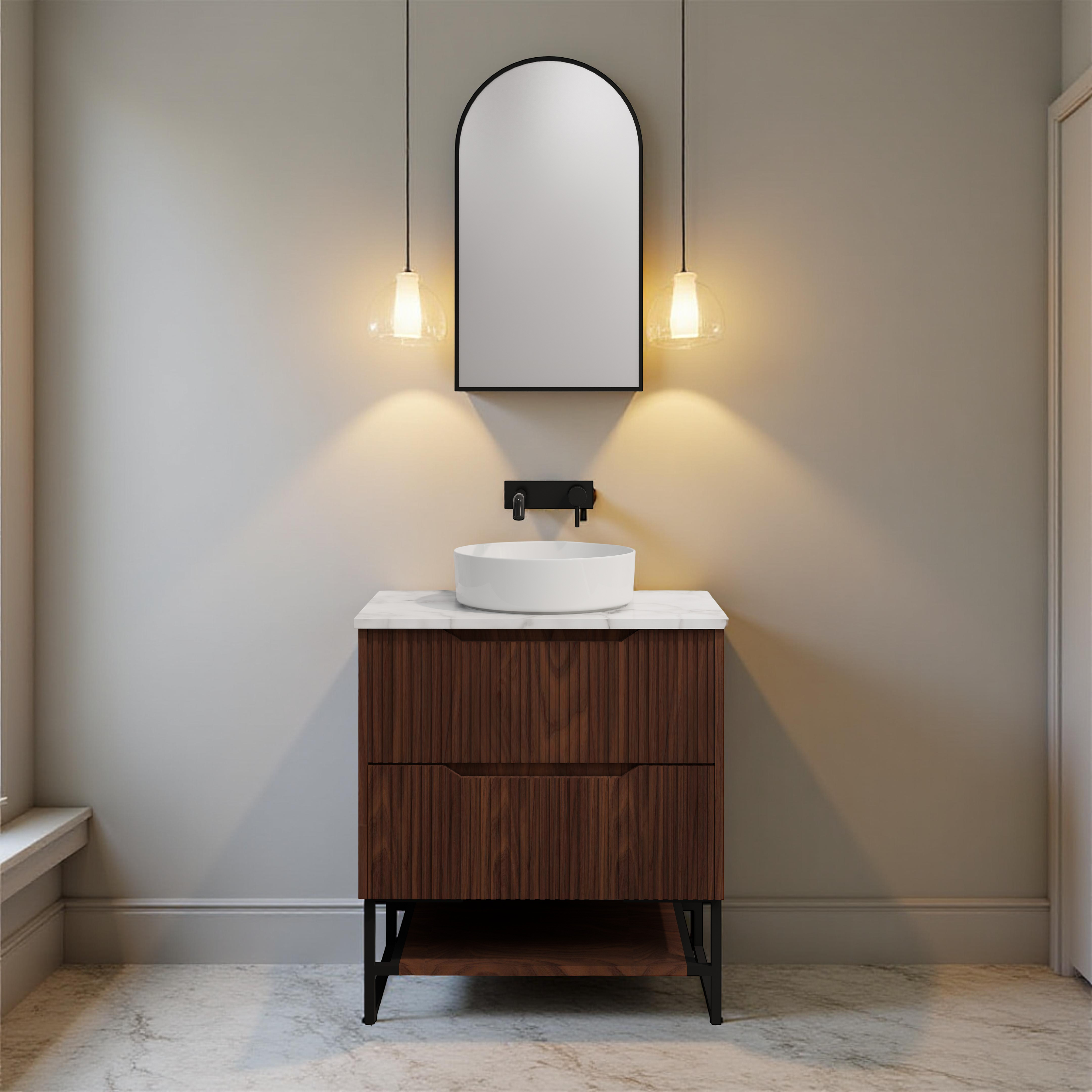 RIVA BALI BROWN OAK 750MM SINGLE BOWL FLOOR STANDING VANITY
