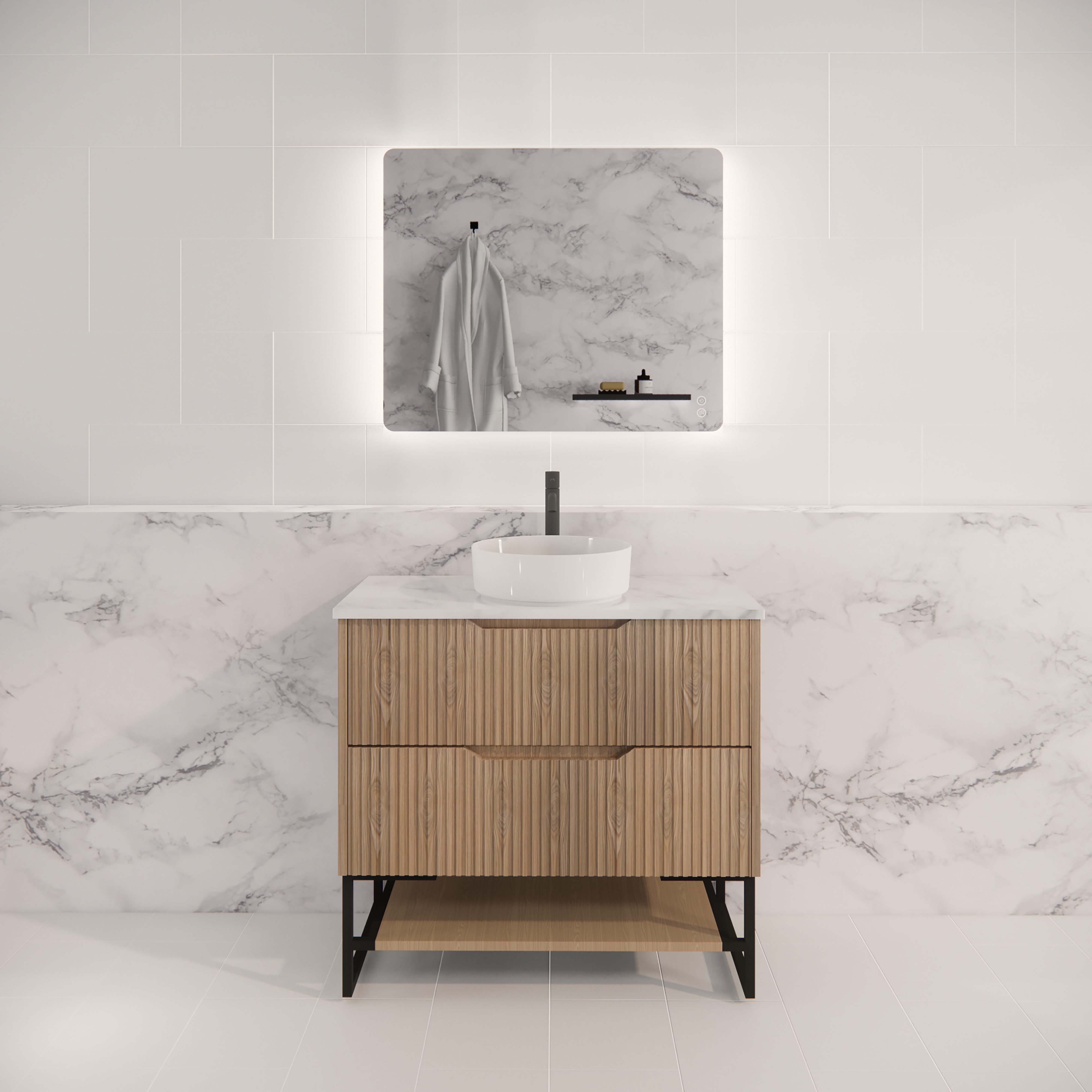 RIVA BALI AMERICAN OAK 900MM SINGLE BOWL FLOOR STANDING VANITY