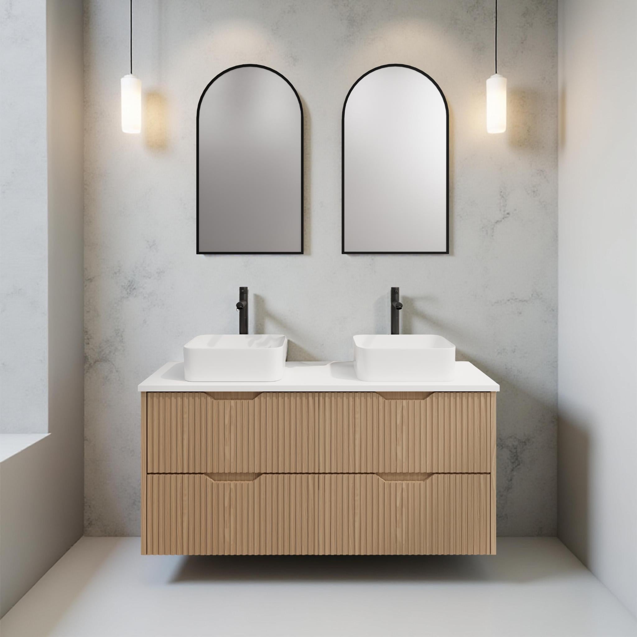 RIVA BALI AMERICAN OAK 1200MM DOUBLE BOWL WALL HUNG VANITY