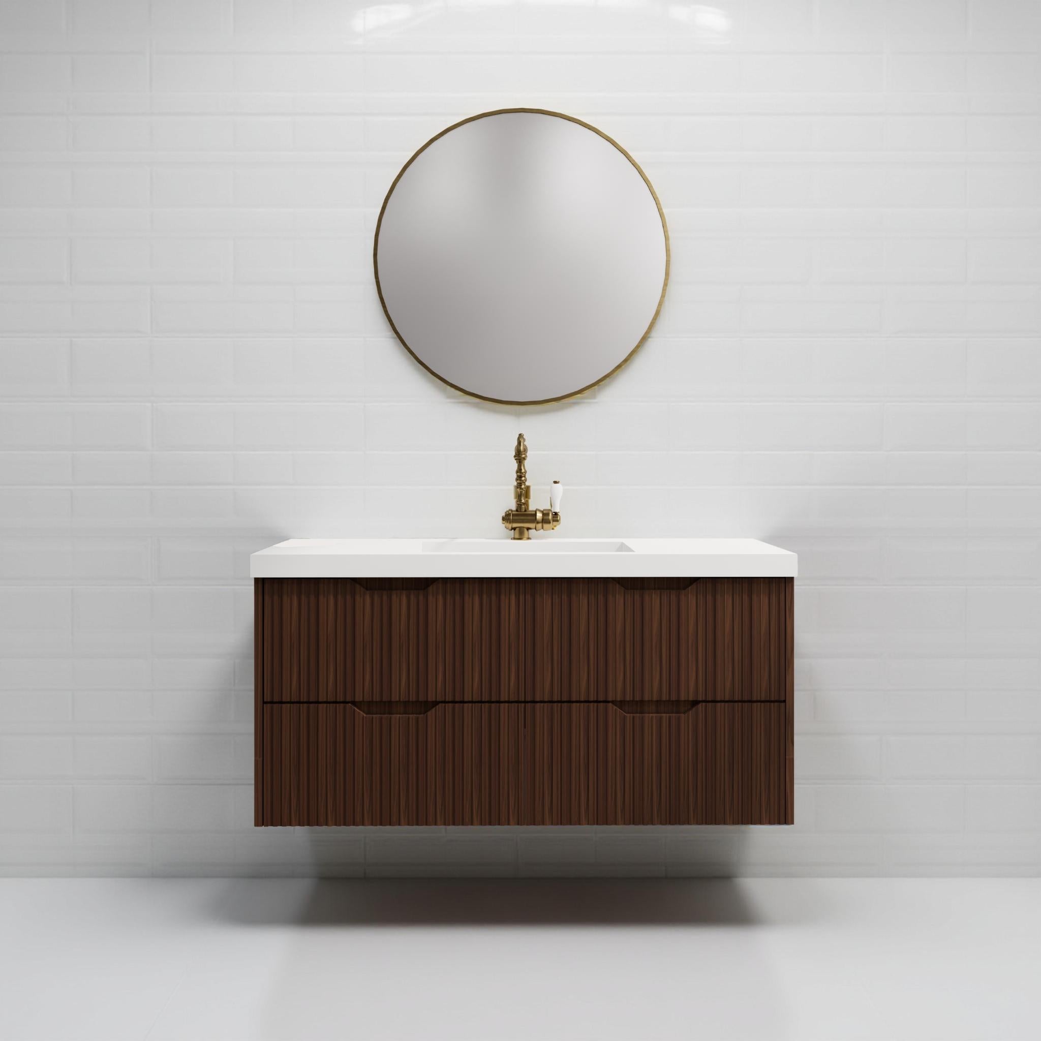 RIVA BALI BROWN OAK 1200MM SINGLE BOWL WALL HUNG VANITY