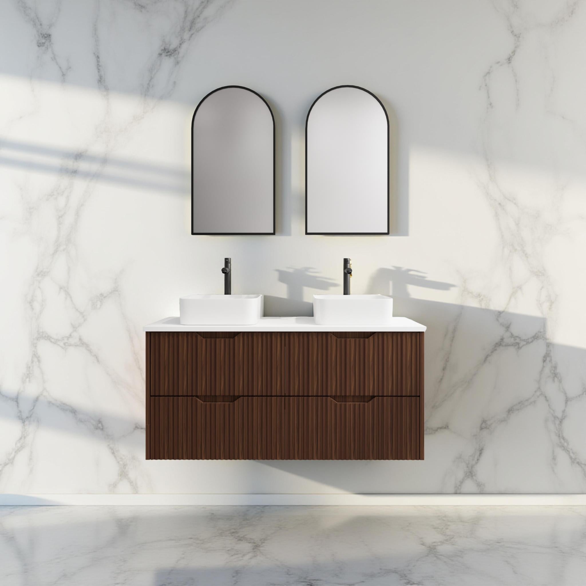 RIVA BALI BROWN OAK 1200MM DOUBLE BOWL WALL HUNG VANITY