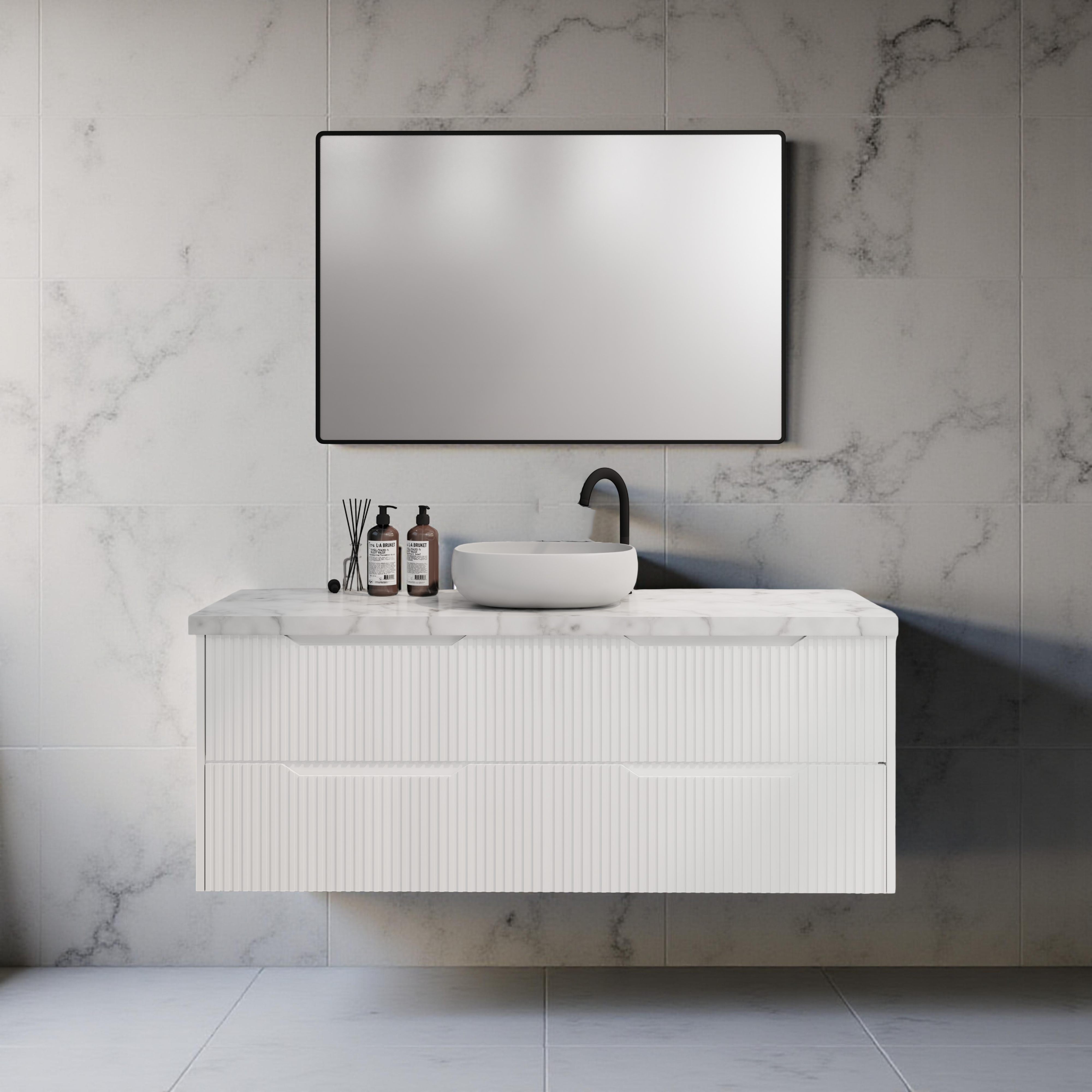 RIVA BALI MATTE WHITE 1500MM SINGLE BOWL WALL HUNG VANITY