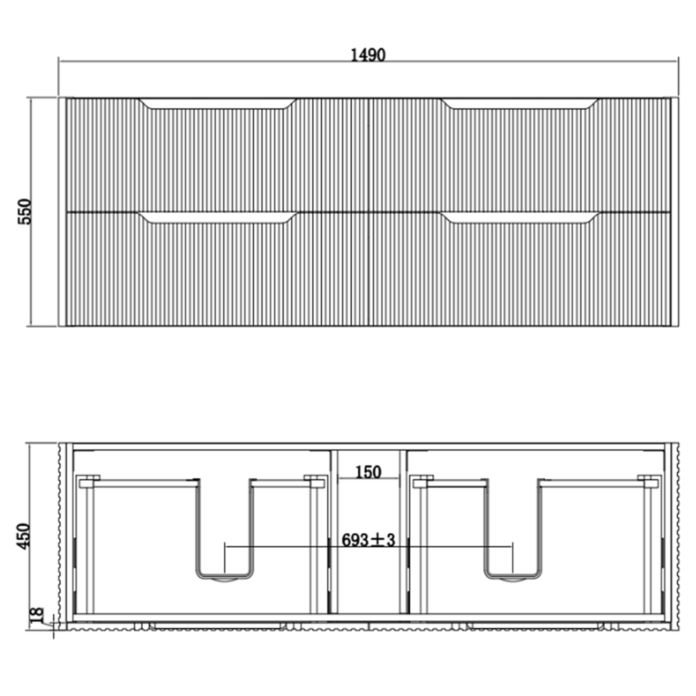 RIVA BALI MATTE WHITE 1500MM DOUBLE BOWL WALL HUNG VANITY