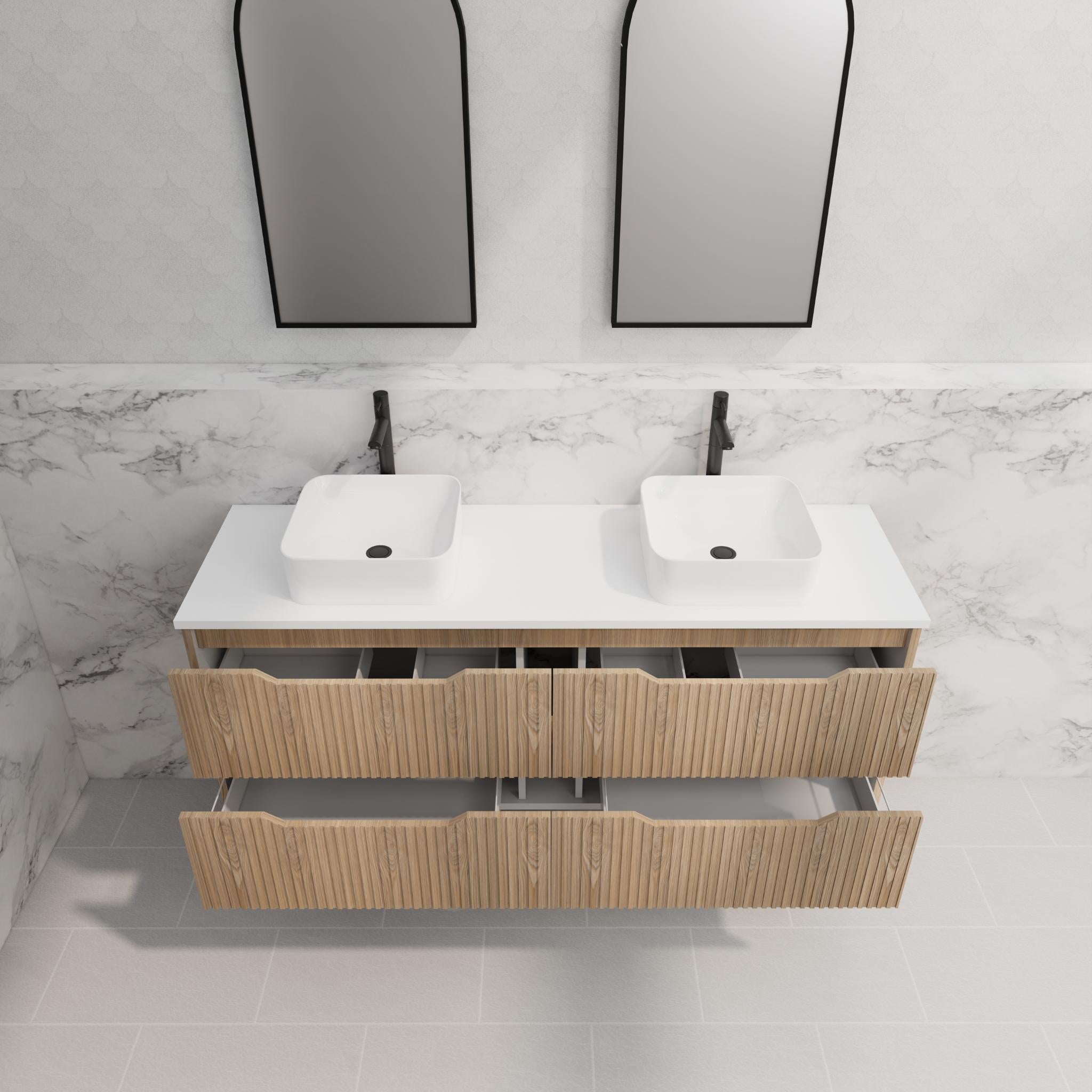 RIVA BALI AMERICAN OAK 1500MM DOUBLE BOWL WALL HUNG VANITY