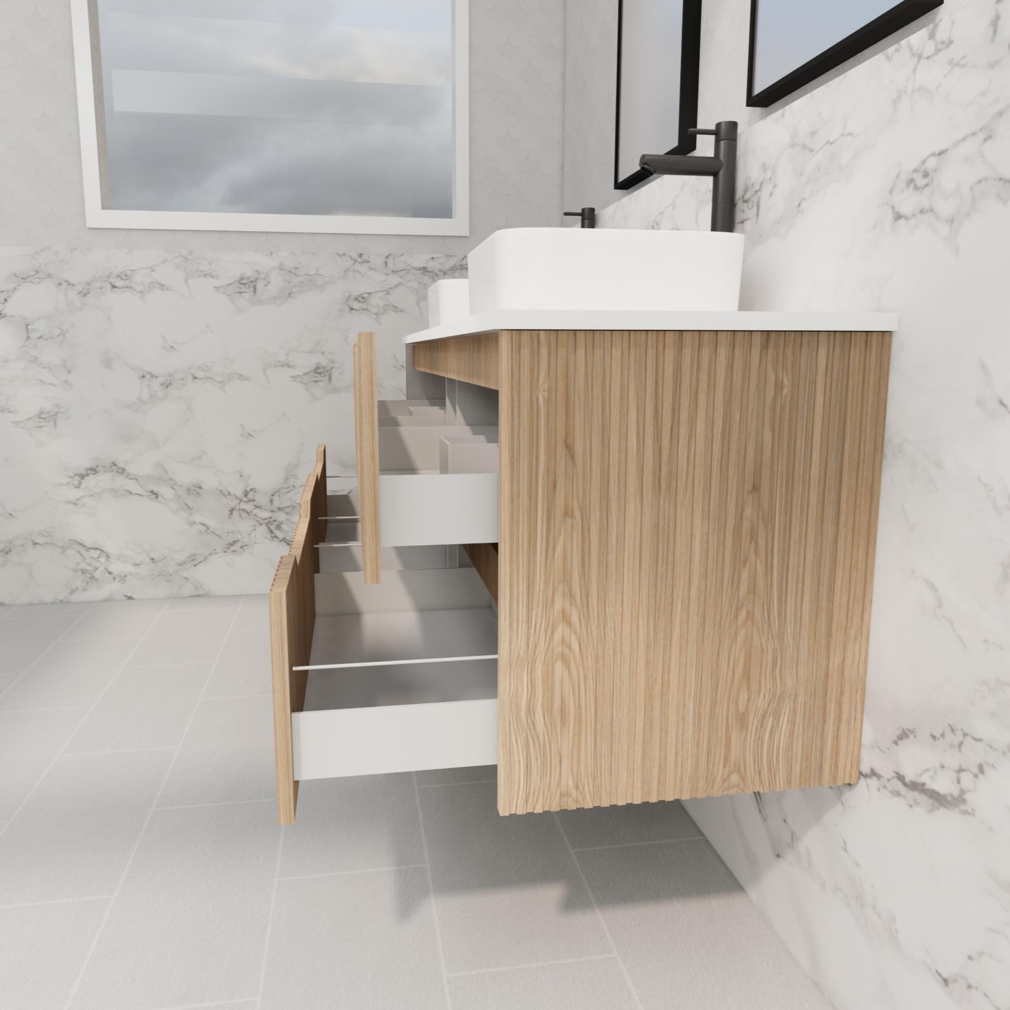 RIVA BALI AMERICAN OAK 1500MM DOUBLE BOWL WALL HUNG VANITY