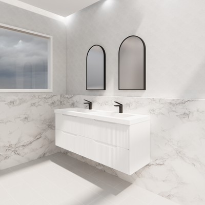 RIVA BALI MATTE WHITE 1500MM DOUBLE BOWL WALL HUNG VANITY