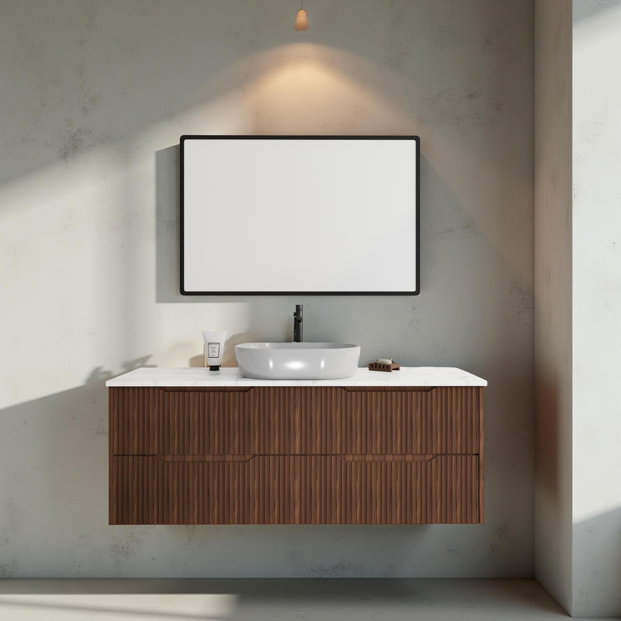 RIVA BALI BROWN OAK 1500MM SINGLE BOWL WALL HUNG VANITY