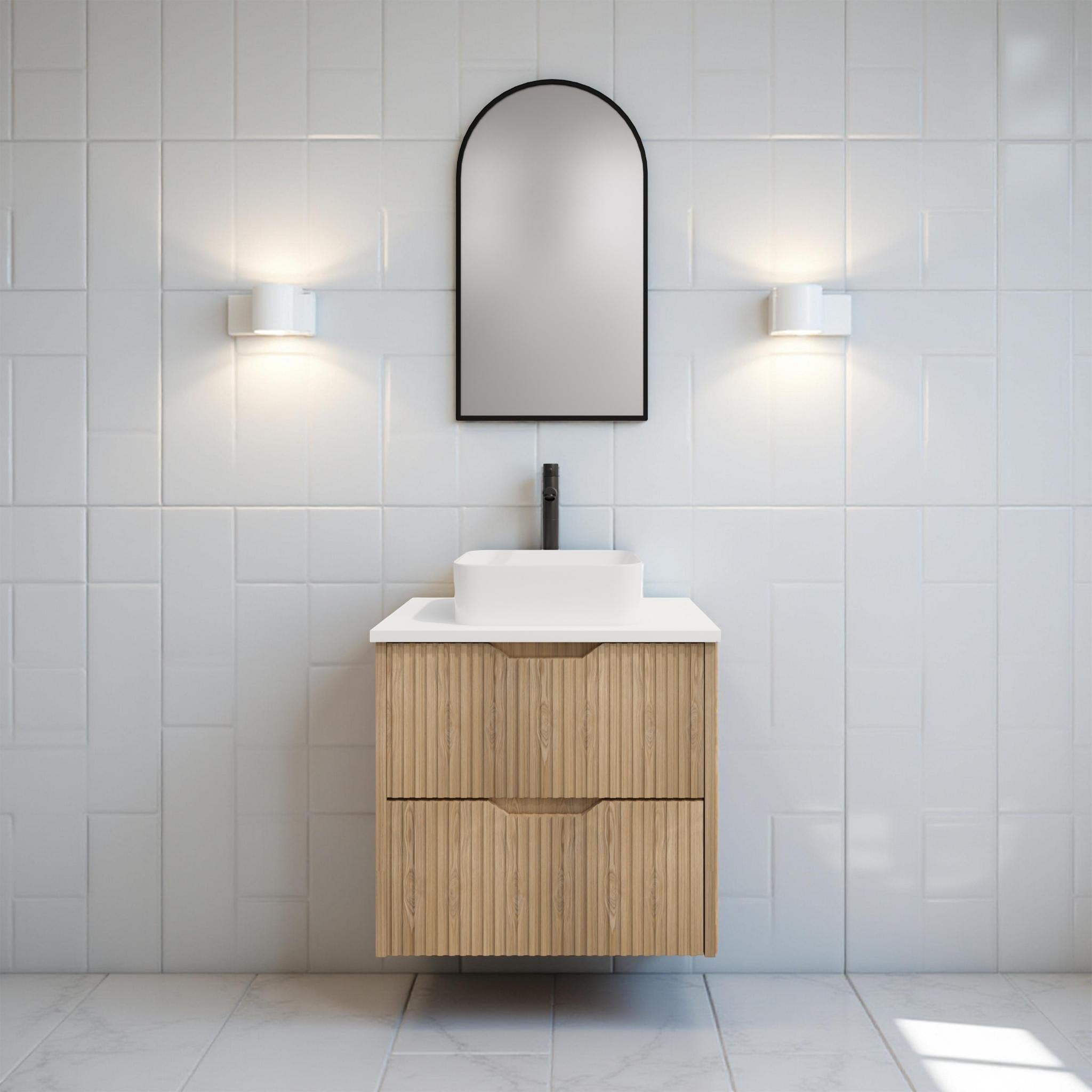 RIVA BALI AMERICAN OAK 600MM SINGLE BOWL WALL HUNG VANITY