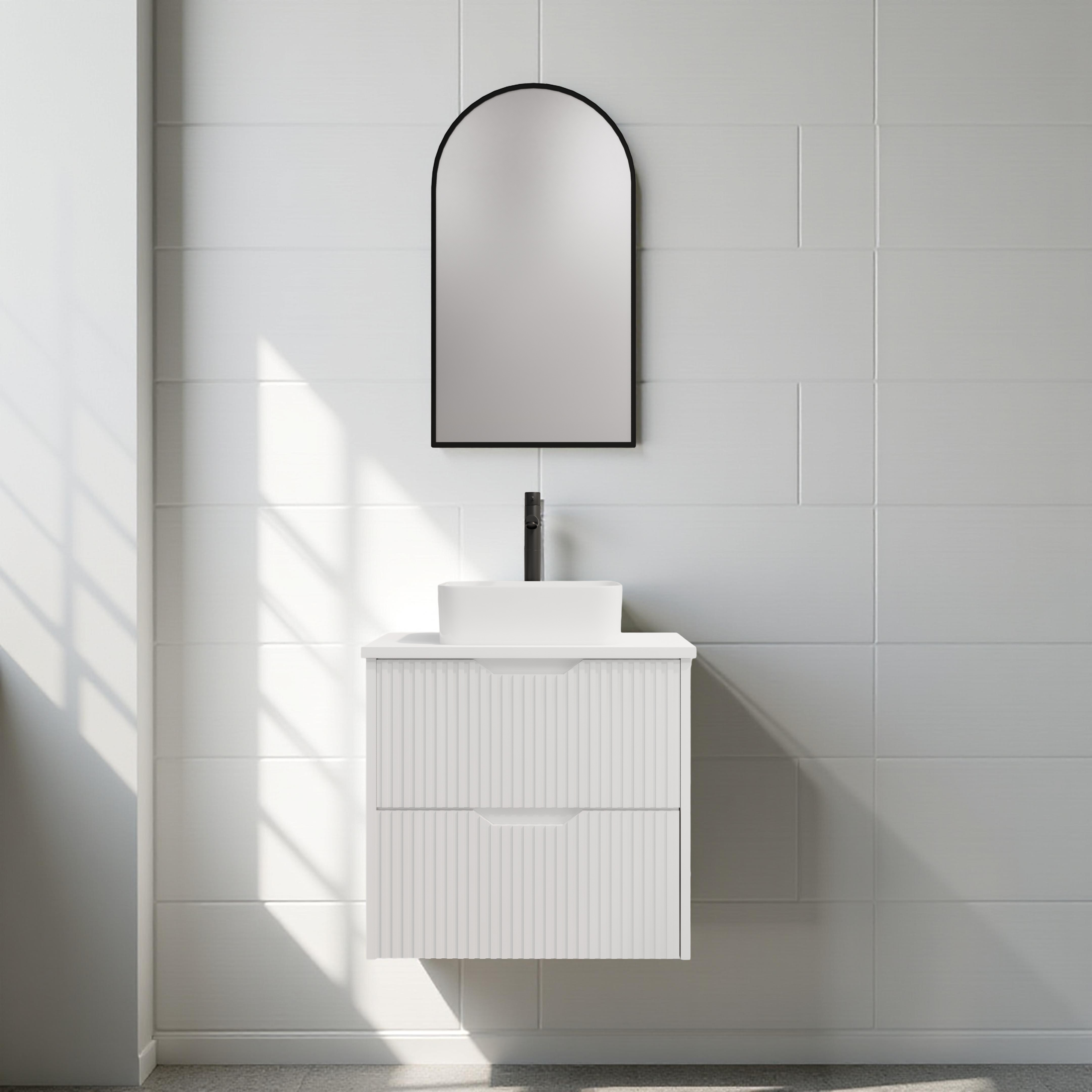 RIVA BALI MATTE WHITE 600MM SINGLE BOWL WALL HUNG VANITY