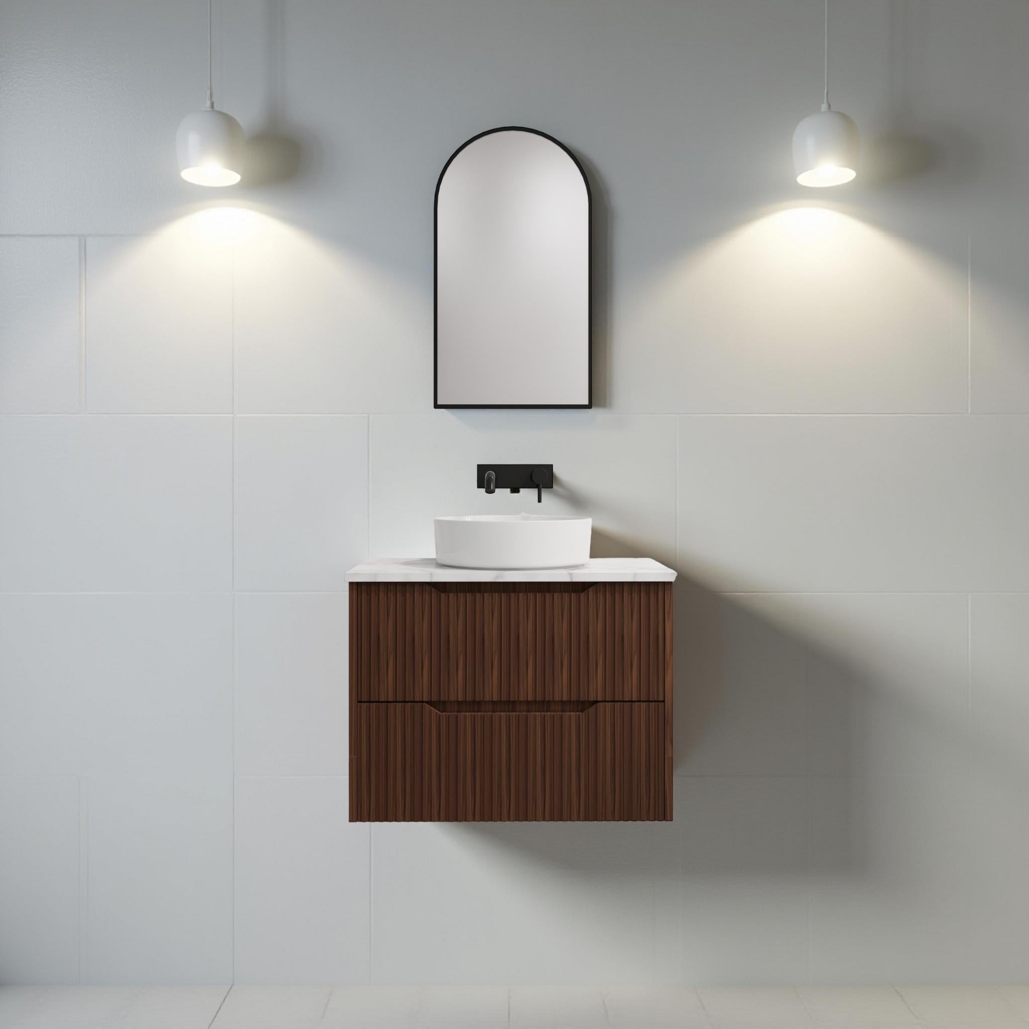RIVA BALI BROWN OAK 750MM SINGLE BOWL WALL HUNG VANITY