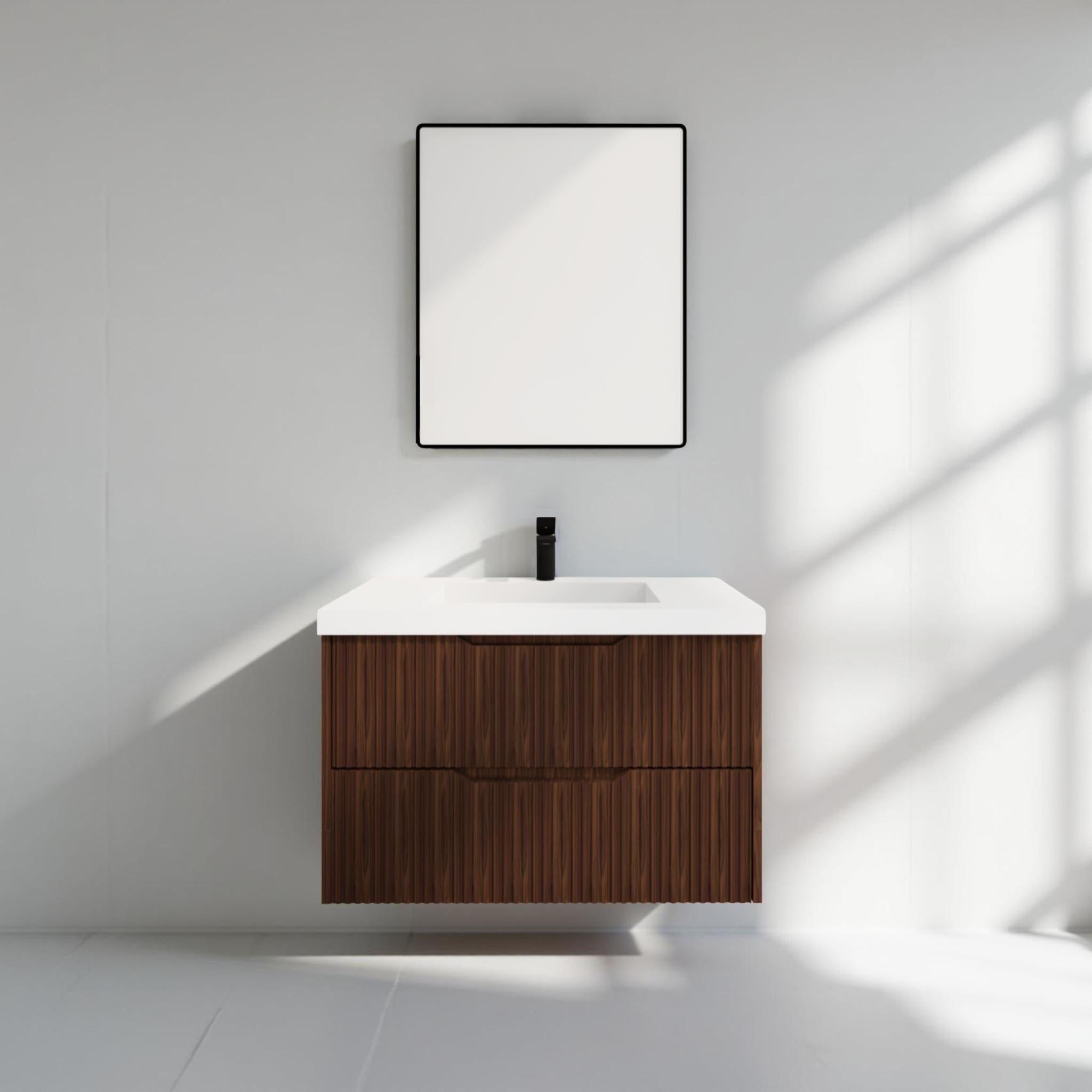 RIVA BALI BROWN OAK 900MM SINGLE BOWL WALL HUNG VANITY