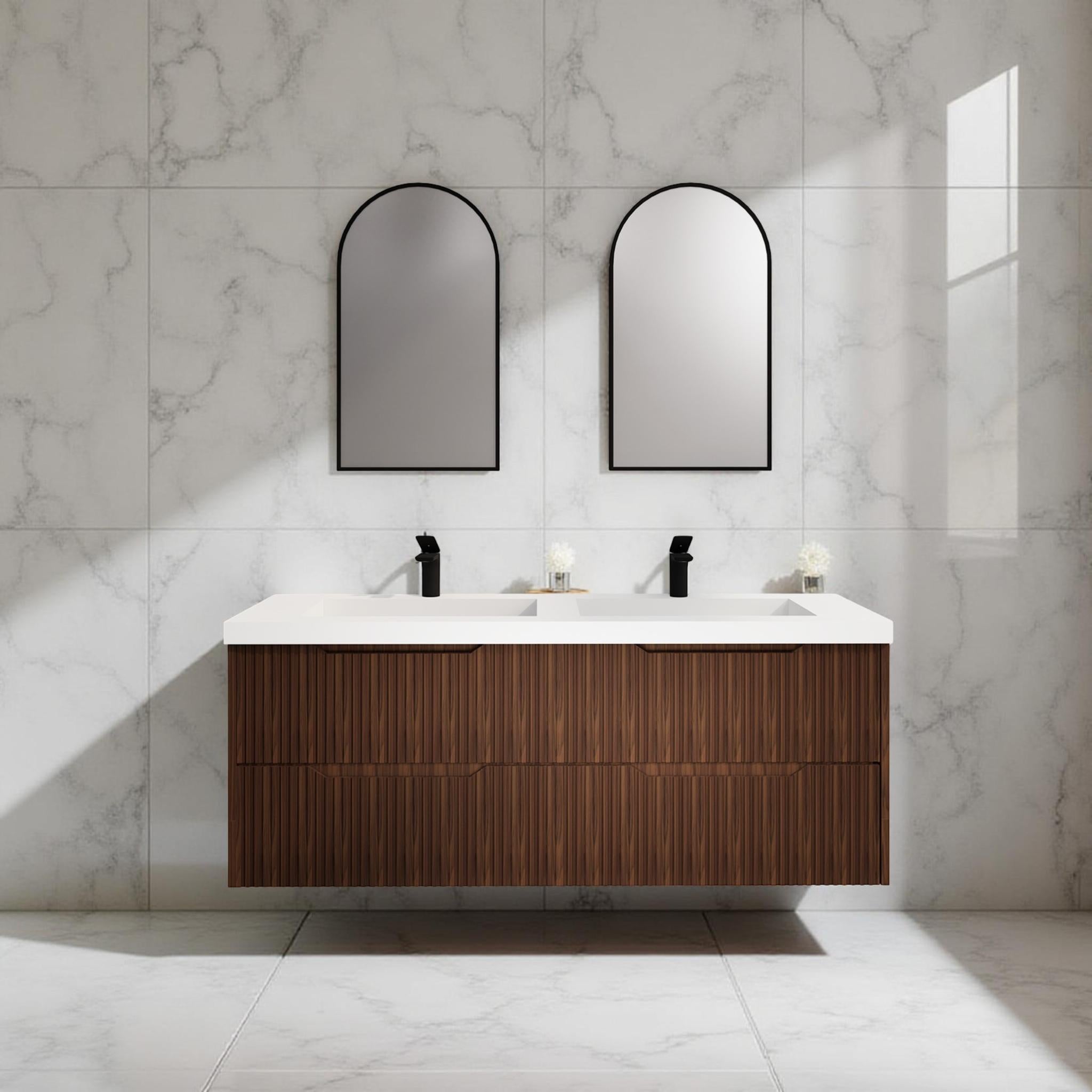 RIVA BALI BROWN OAK 1500MM DOUBLE BOWL WALL HUNG VANITY