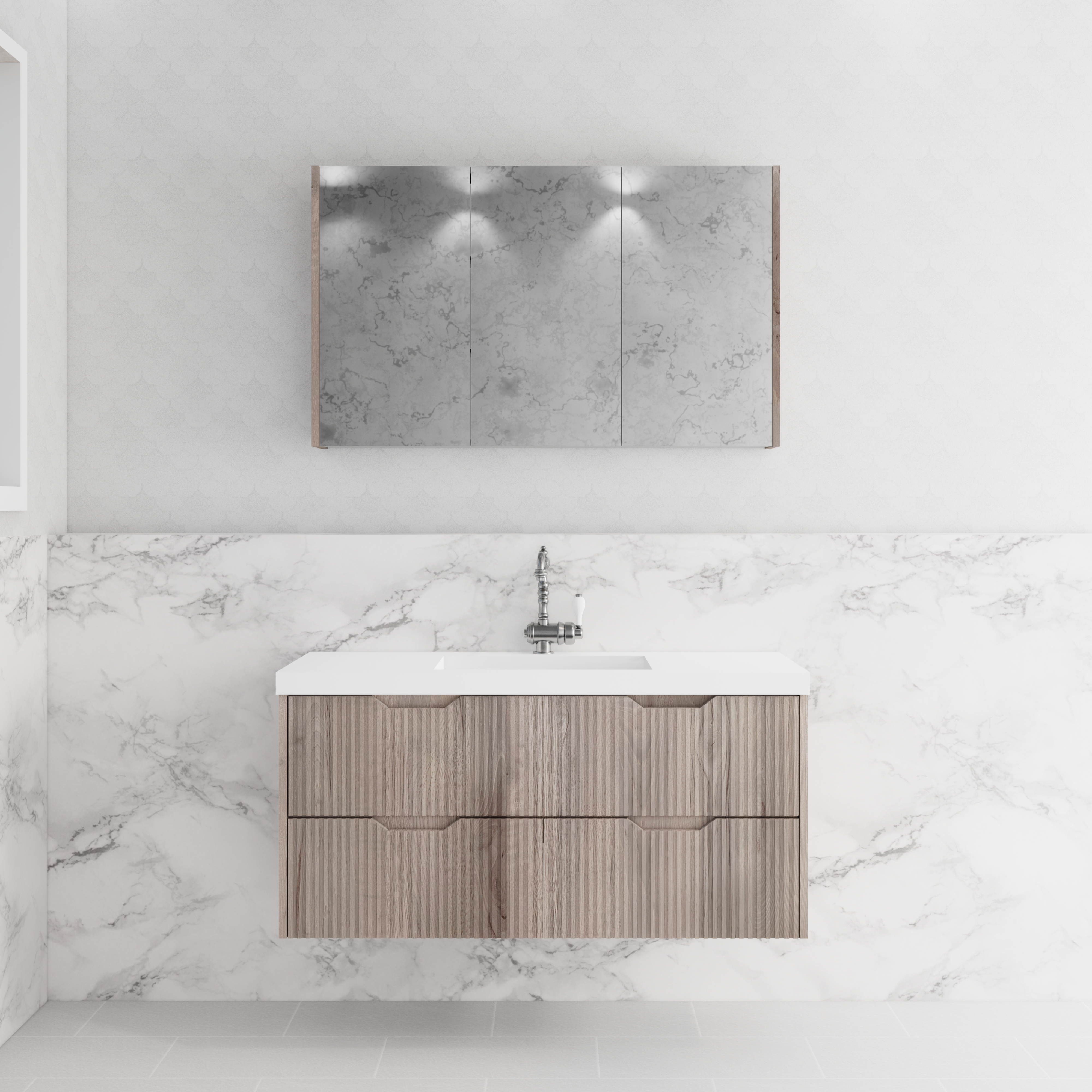 RIVA BALI WHITE OAK 1200MM SINGLE BOWL WALL HUNG VANITY