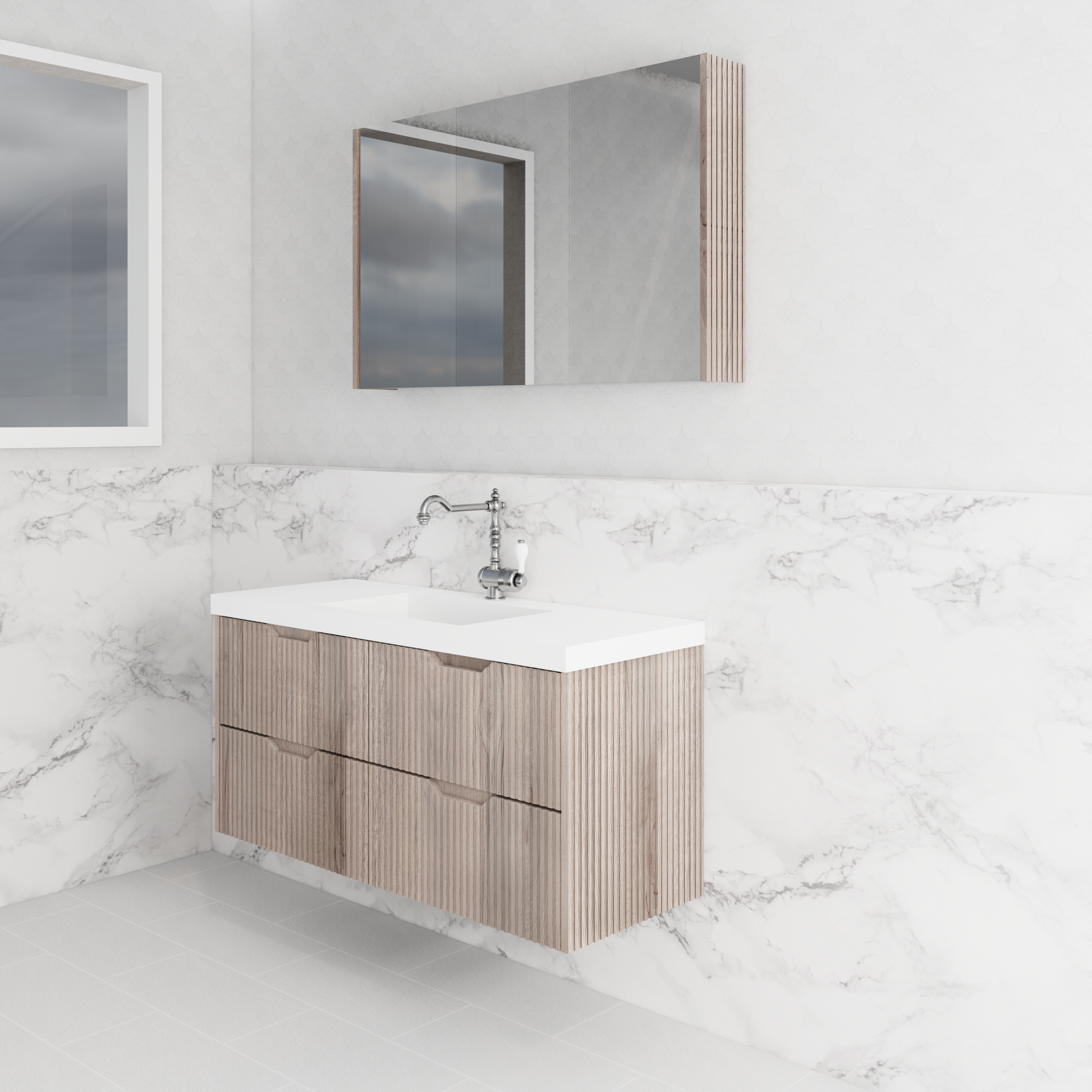 RIVA BALI WHITE OAK 1200MM SINGLE BOWL WALL HUNG VANITY