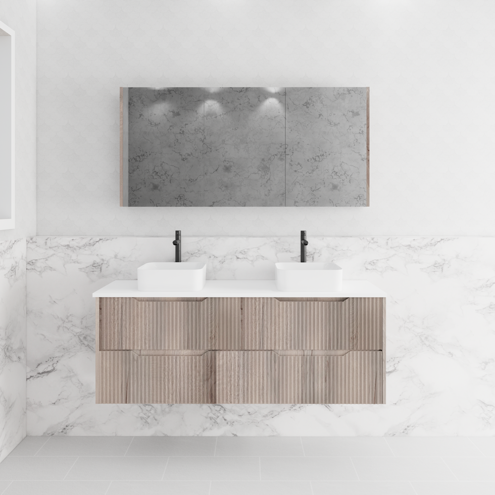 RIVA BALI WHITE OAK 1500MM DOUBLE BOWL WALL HUNG VANITY