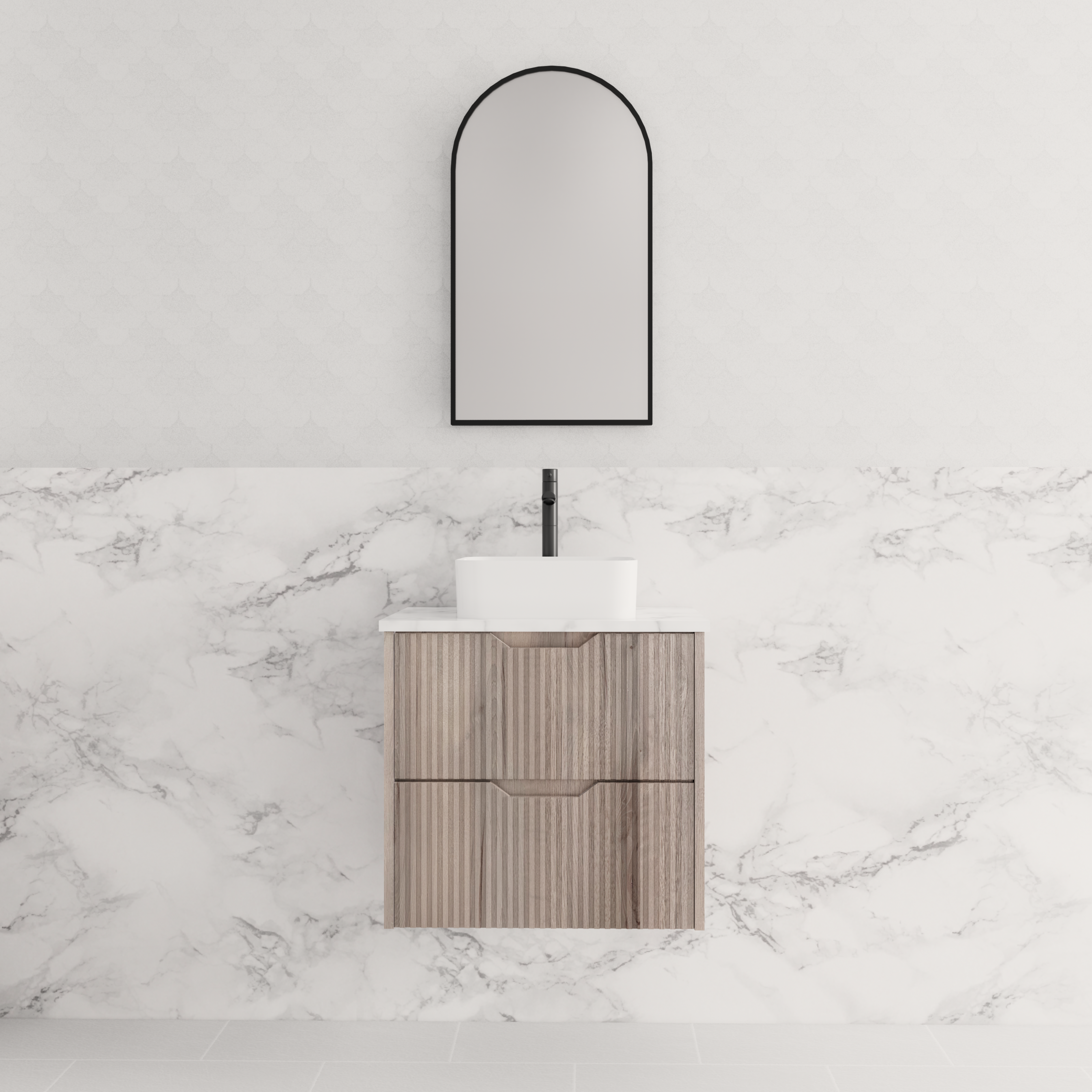RIVA BALI WHITE OAK 600MM SINGLE BOWL WALL HUNG VANITY