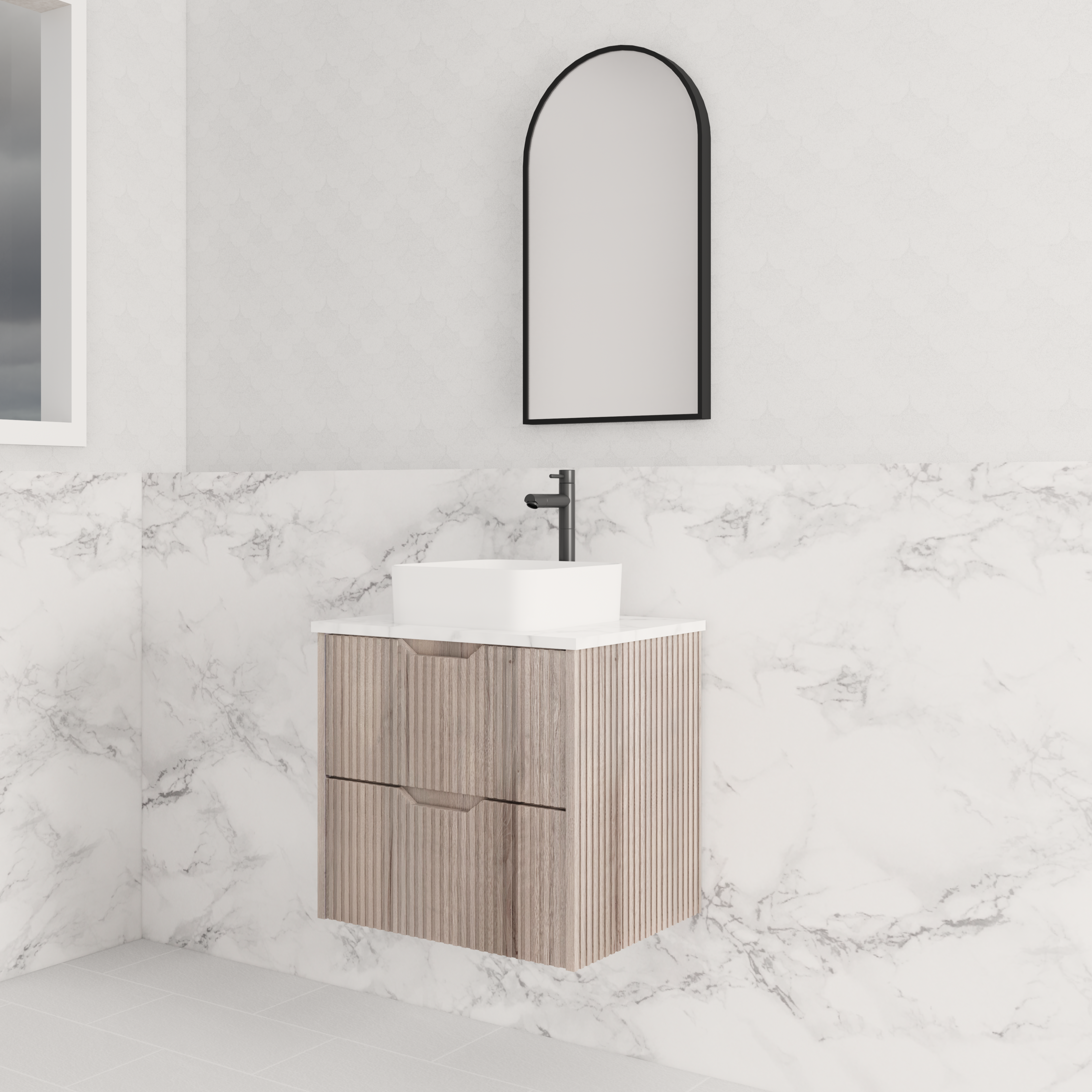 RIVA BALI WHITE OAK 600MM SINGLE BOWL WALL HUNG VANITY