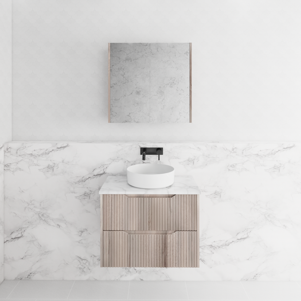 RIVA BALI WHITE OAK 750MM SINGLE BOWL WALL HUNG VANITY
