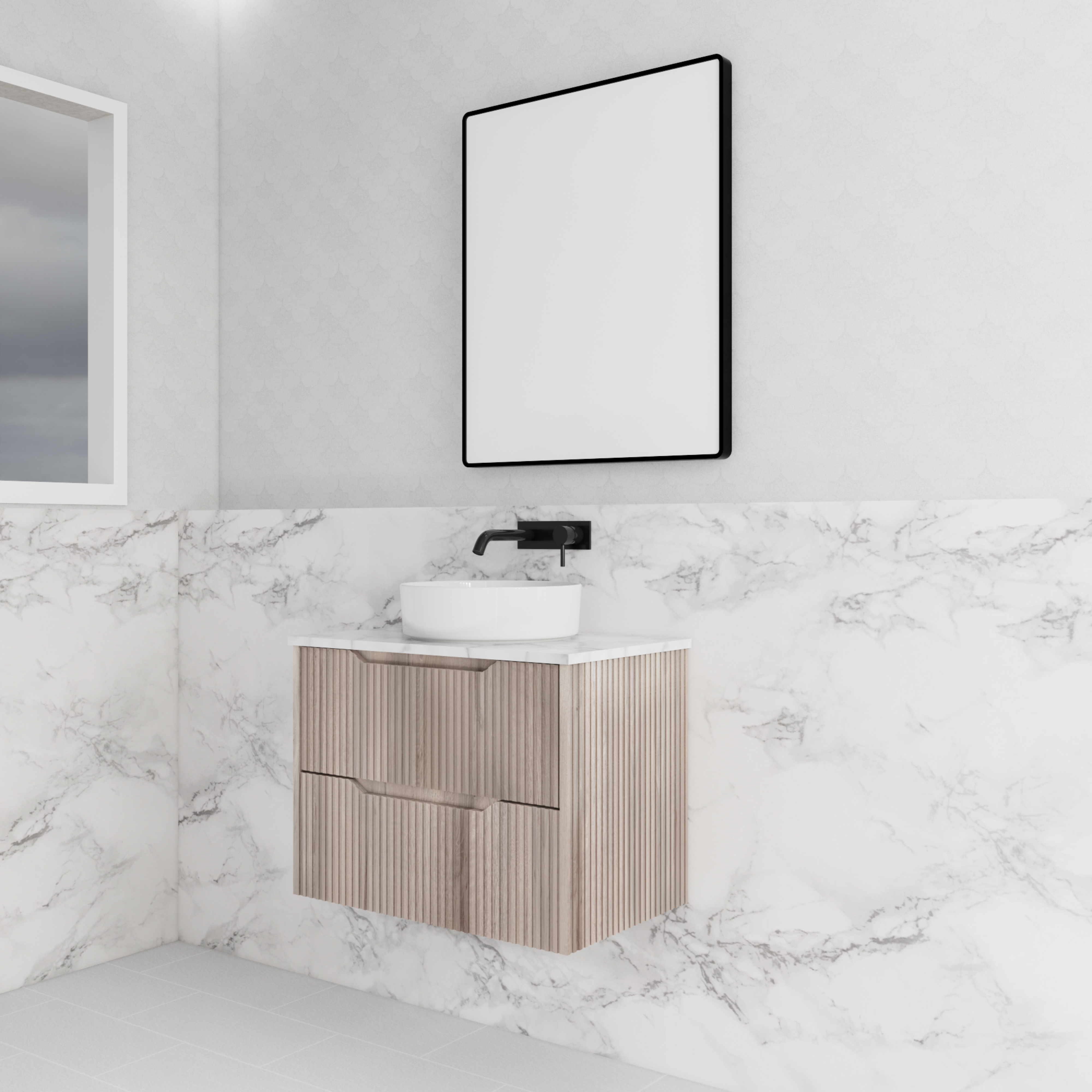 RIVA BALI WHITE OAK 750MM SINGLE BOWL WALL HUNG VANITY